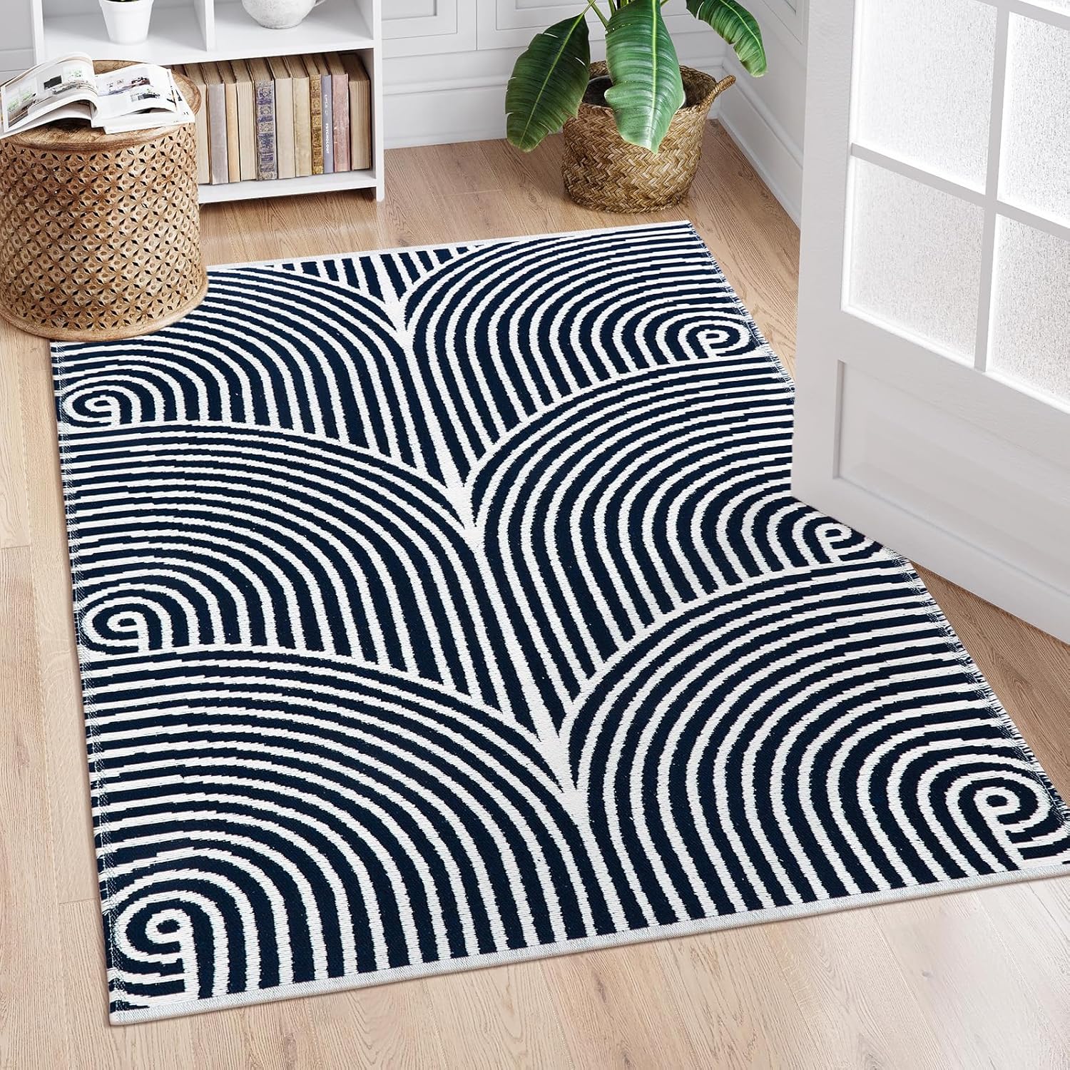 Alfombra de entrada lavable de 4 x 6 pies, alfombras de algodón tejidas para dormitorio, sala de estar, alfombra de interior y exterior, alfombra