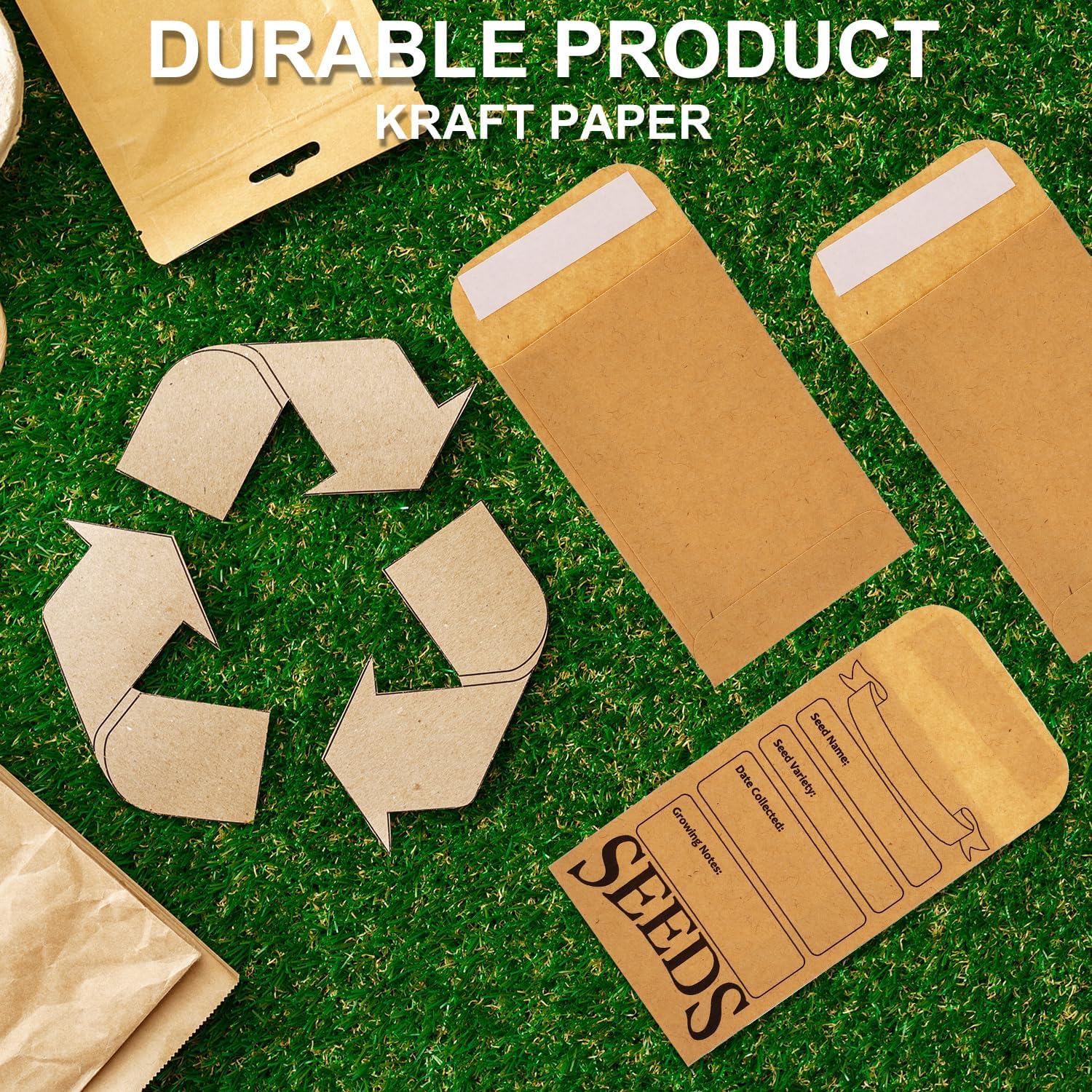 200 sobres de semillas, bolsa de papel reutilizable autosellante para almacenamiento de semillas impresa con tipos de plantillas de nombre pequeños