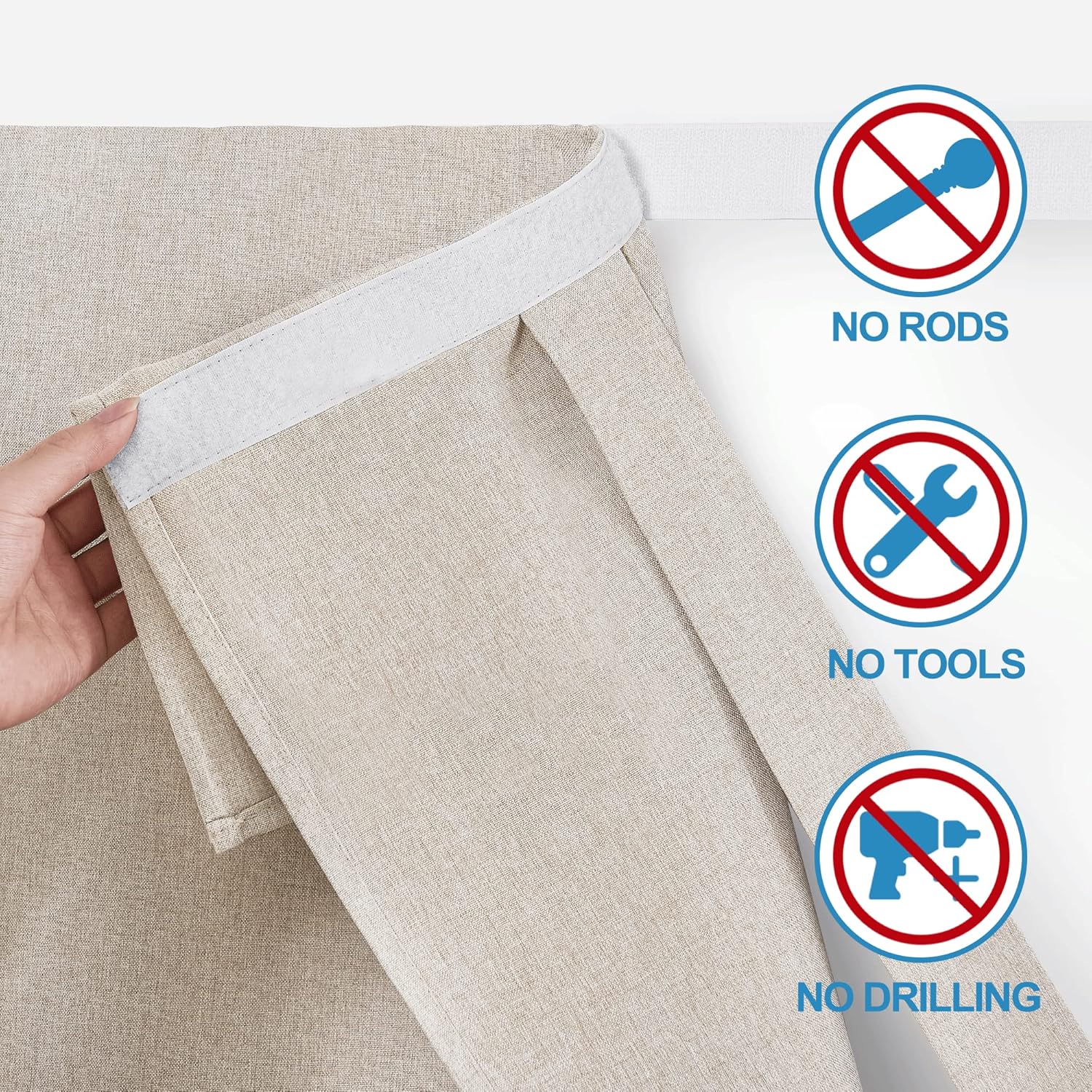 RYB HOME Persianas de puerta francesa con mezcla de lino, autoadhesivas, privacidad para oscurecer la habitación, cortinas de ventana de puerta de