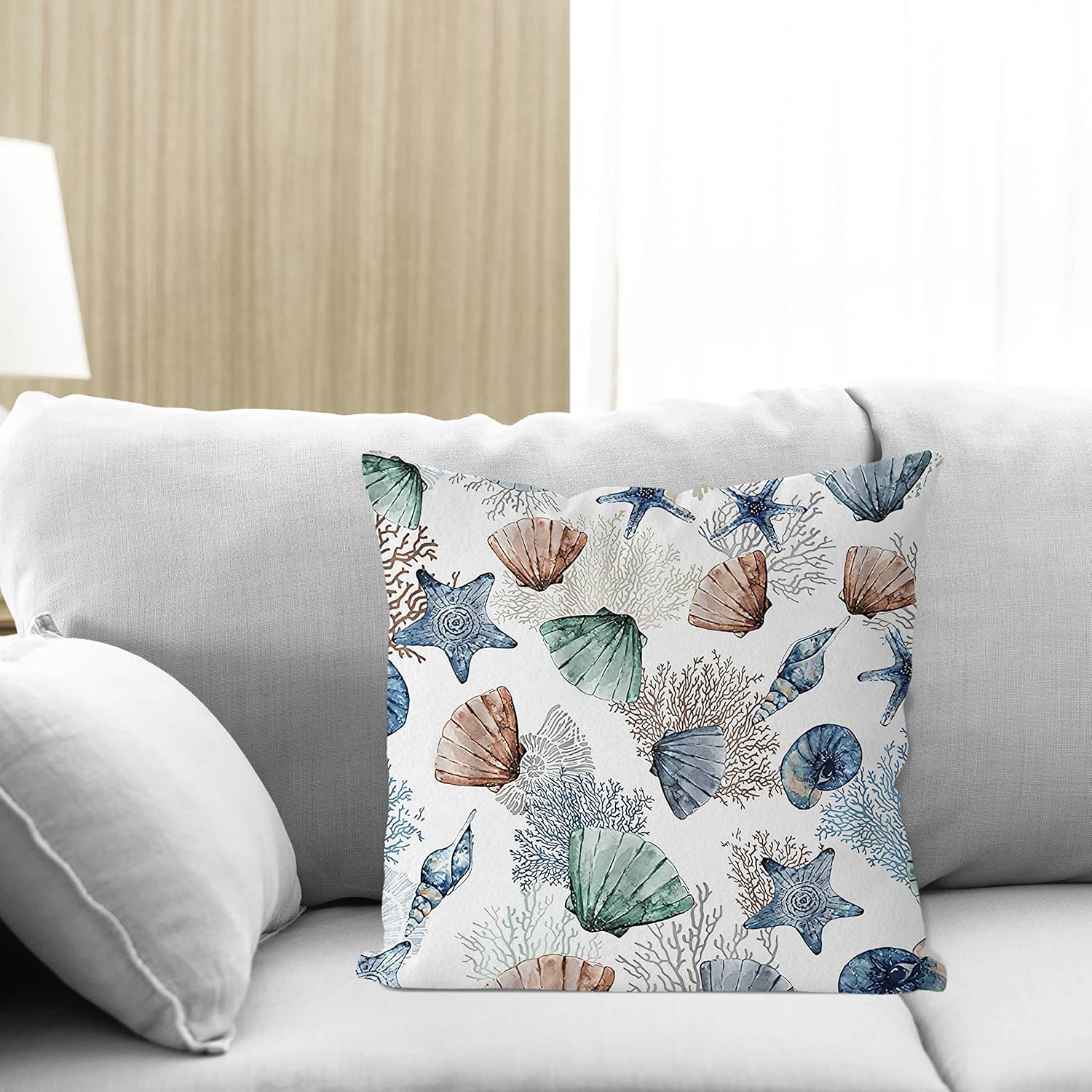 IWXYI Funda de almohada náutica costera de 18 x 18 pulgadas, funda de almohada marina submarina con temática oceánica, decoración del hogar,