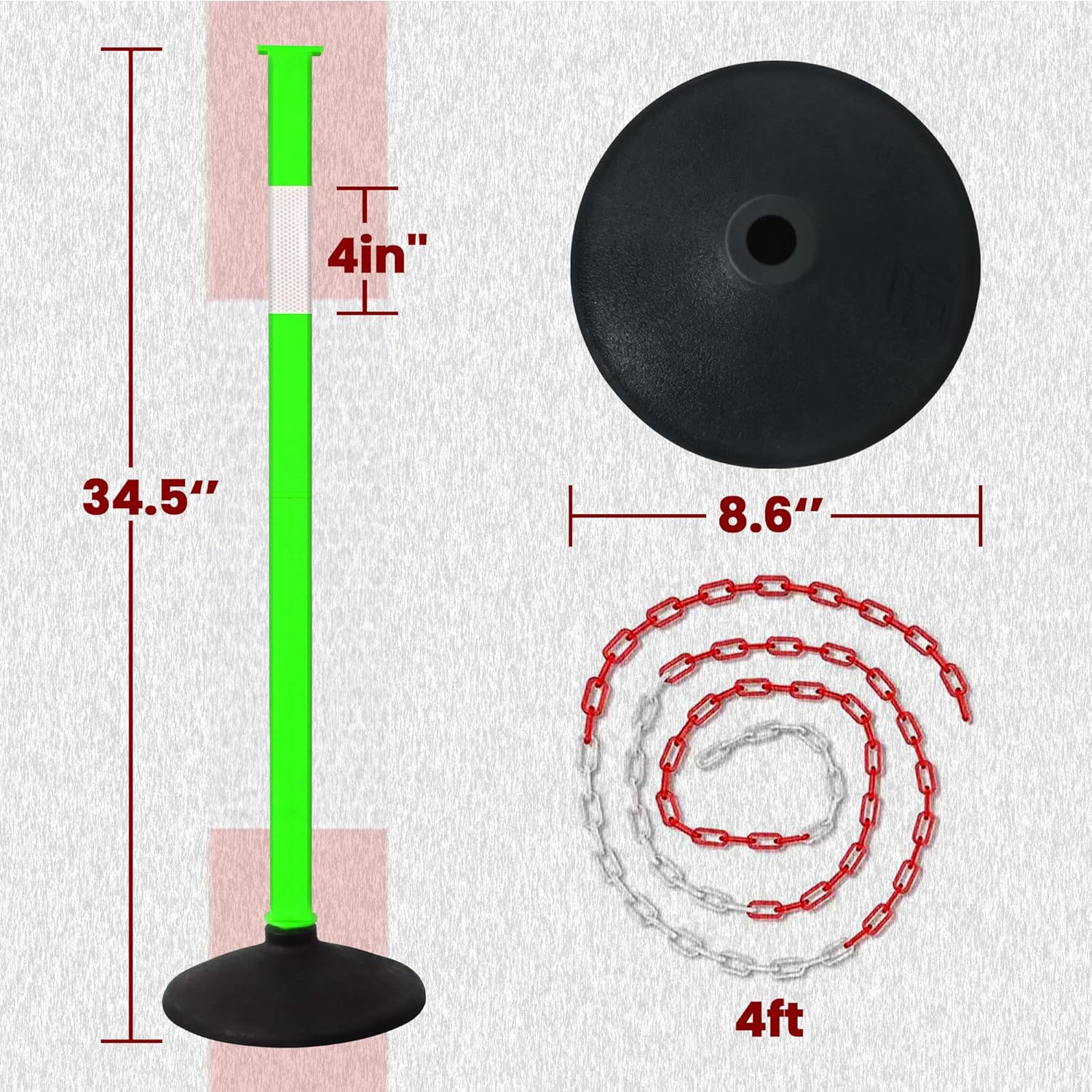 Paquete de 4 conos de delineador de tráfico con base ponderada y collares reflectantes, barrera de seguridad de tráfico naranja ajustable con