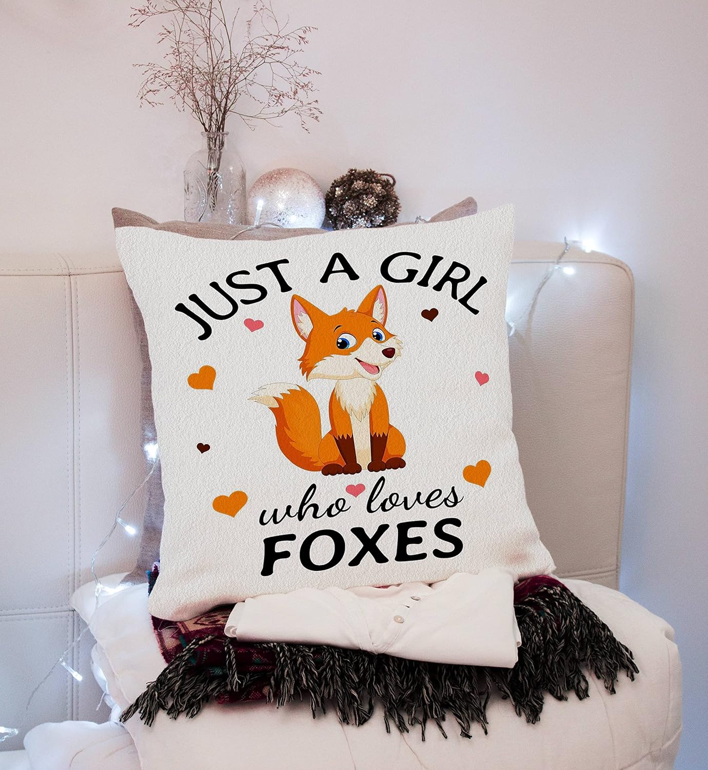 Nogrit Fundas de almohada de zorro, funda de almohada de 18 x 18 pulgadas, decoración de zorro para habitación de niña, regalos de zorro para niñas,