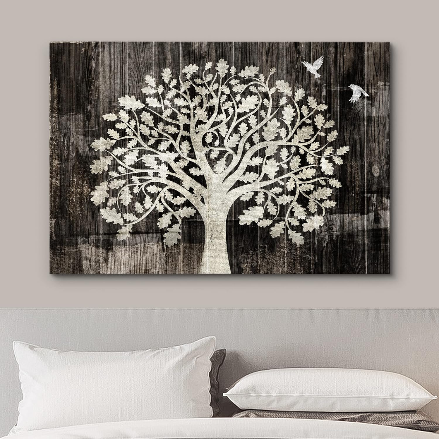 wall26 Lienzo impreso para pared, panel de madera, tapiz botánico de pájaro, árbol botánico, ilustraciones de naturaleza silvestre, arte moderno,