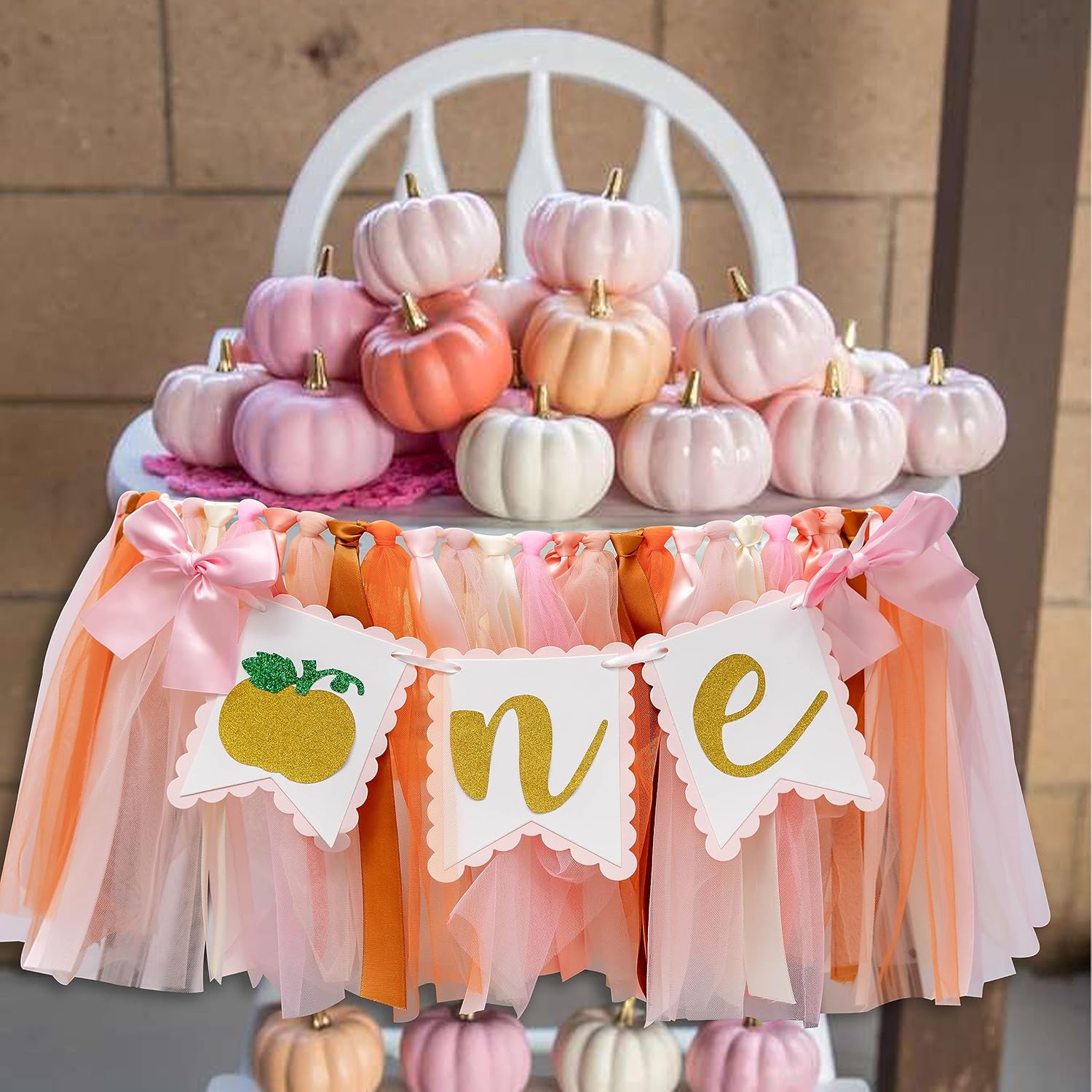 Cartel de calabaza para silla alta, decoración de primer cumpleaños, decoración de fiesta de primer cumpleaños, pancarta de cinta rosa naranja para