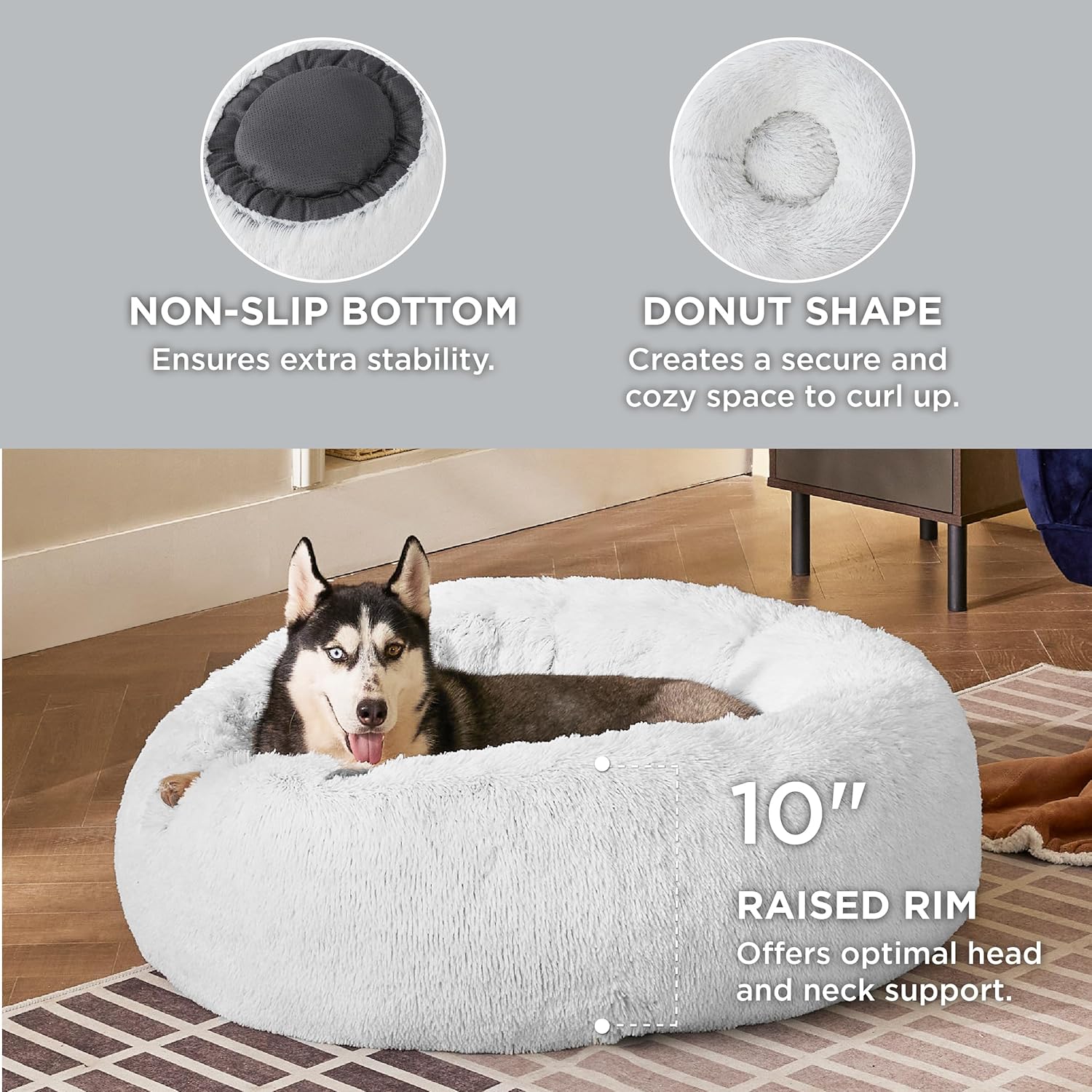 Bedsure Cama calmante para perros grandes  Cama grande lavable en forma de dona, 36 pulgadas, antiansiedad, redonda y esponjosa, de pelo sintético,