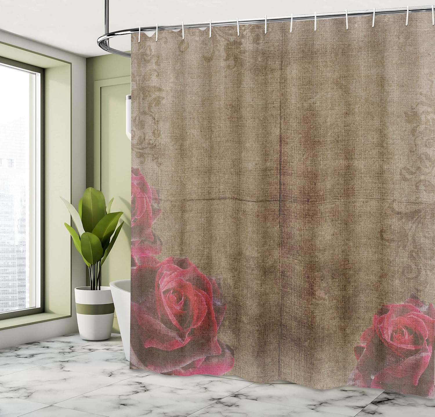 Ambesonne Decor Collection, juego de cortina con ganchos para regadera