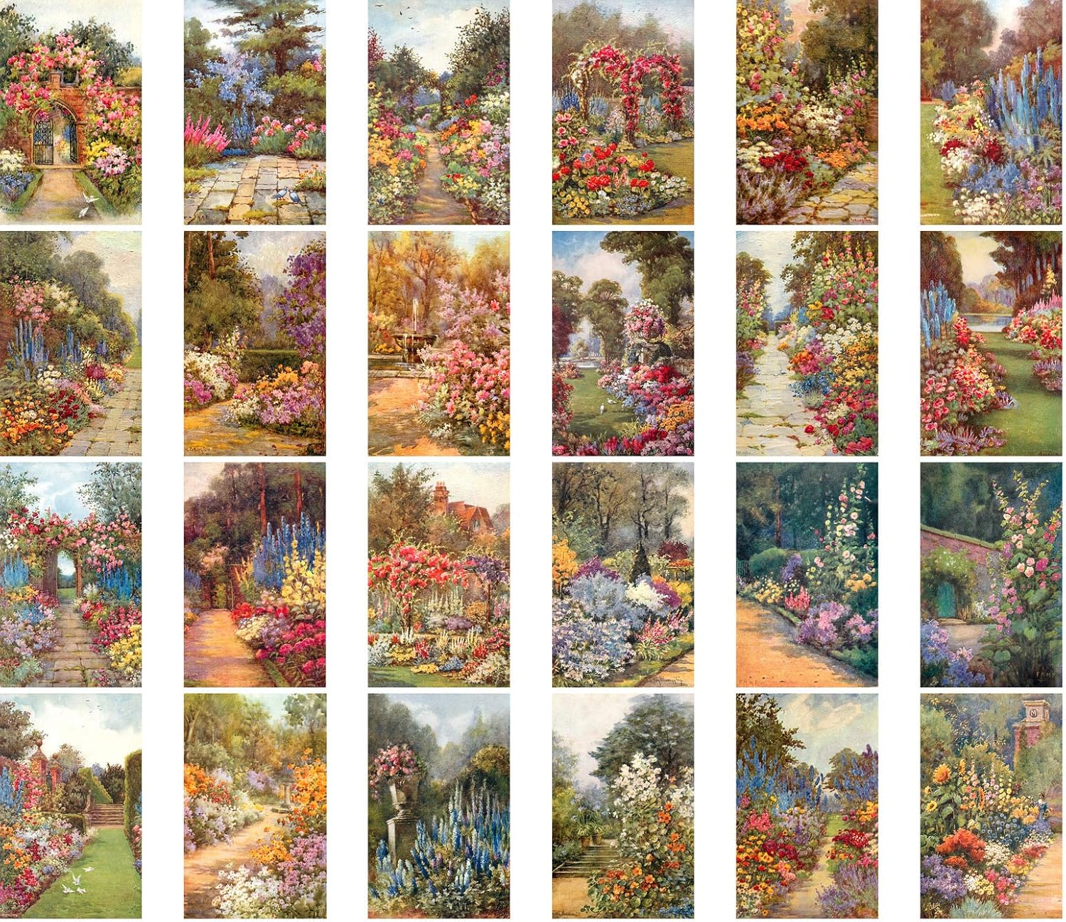 PIXILUV Postales vintage 24 piezas de flores pastorales rurales jardín retro postales REPRINT