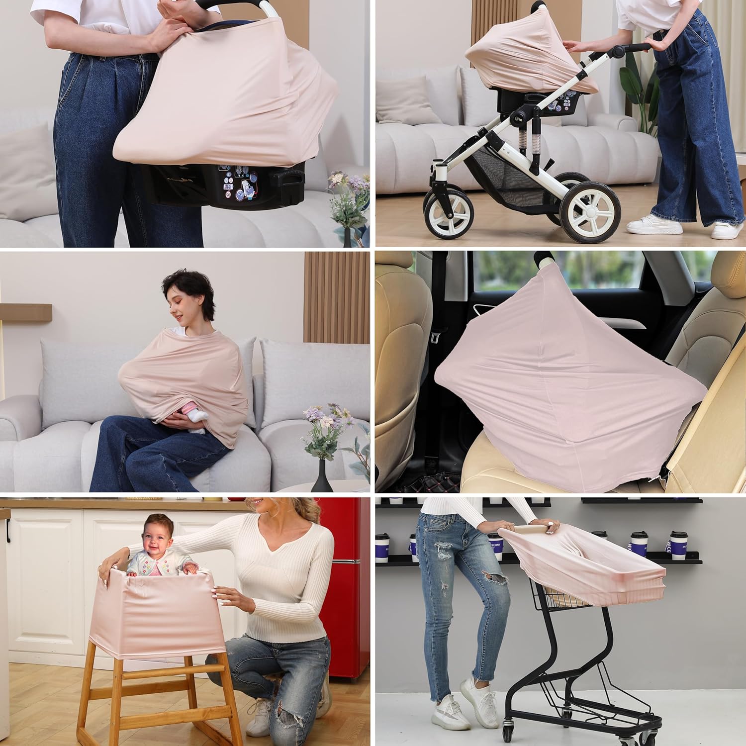 Funda de asiento de automóvil transpirable para bebés, funda de lactancia de rayón suave multiusos para lactancia, toldo de asiento de automóvil de