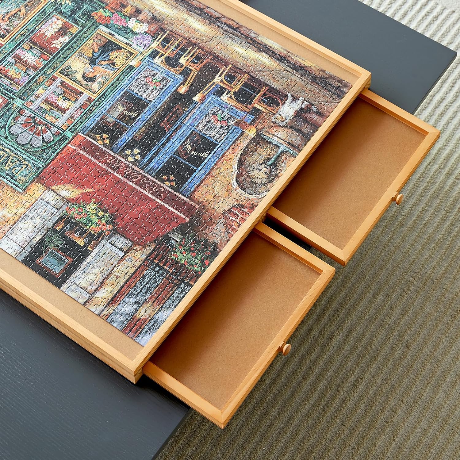 Mesa de rompecabezas de madera con 6 cajones y cubierta, tablero de rompecabezas portátil para adultos, mesa de rompecabezas de 30 x 21 pulgadas,