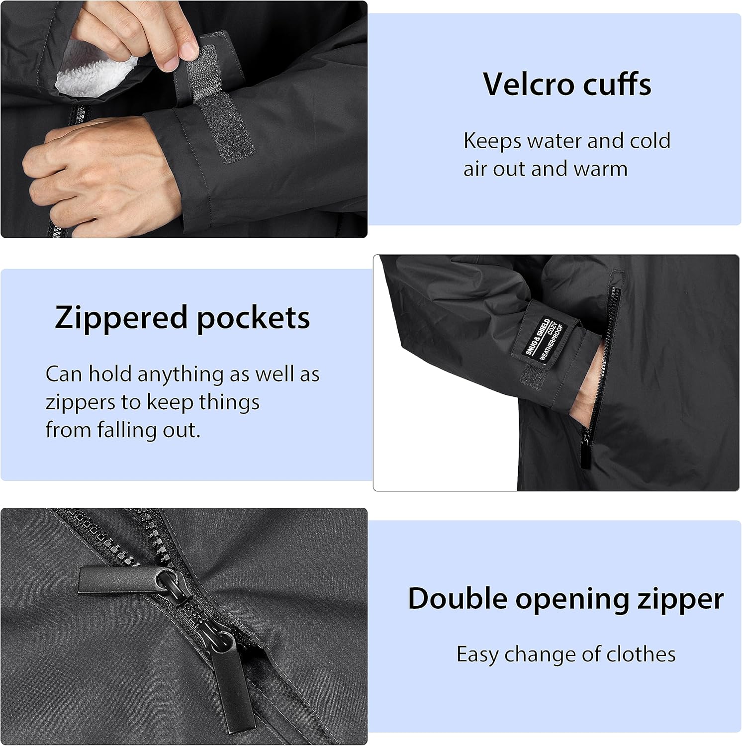 Catalonia Parka de natación para hombres y mujeres, chaqueta de natación impermeable, cálida bata de poncho cambiante con forro de sherpa