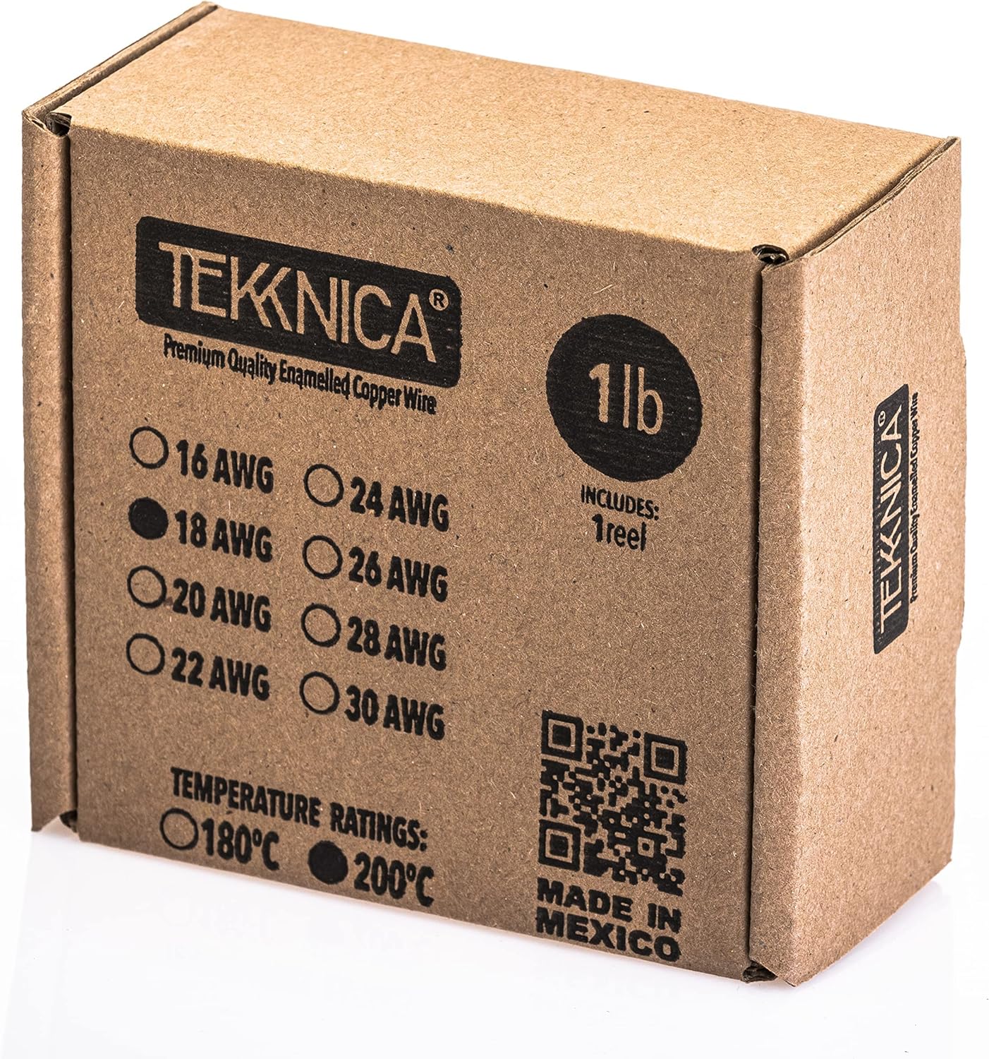 Alambre magnético 18 AWG – Alambre de bobinado magnético esmaltado -100% cobre – 1.0 lb – 0.0431″ Diámetro – Clasificación de temperatura 392.0 F