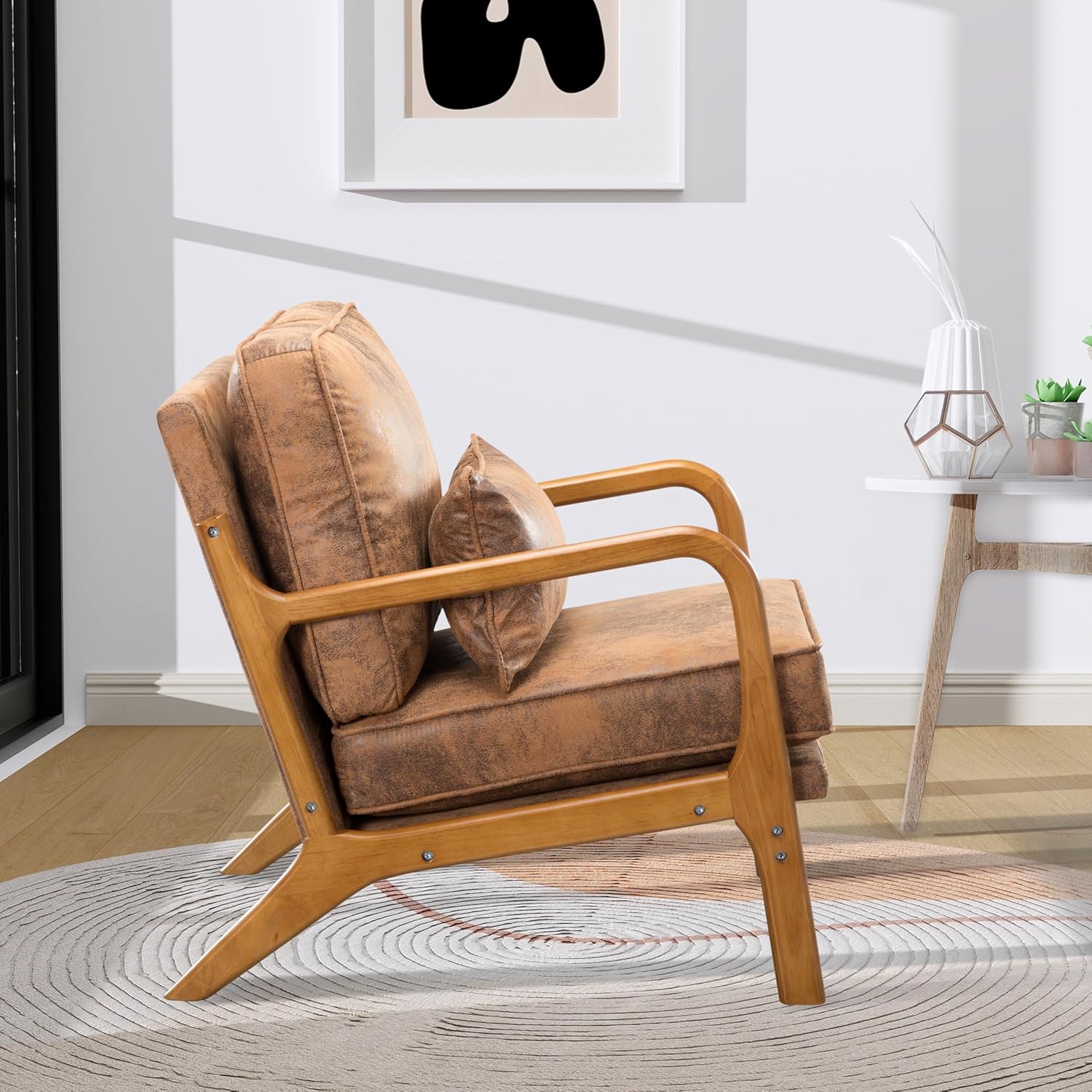 Silla decorativa para sala de estar, sillón tapizado moderno de mediados de siglo con almohada, sillón de lectura, cómoda silla decorativa para