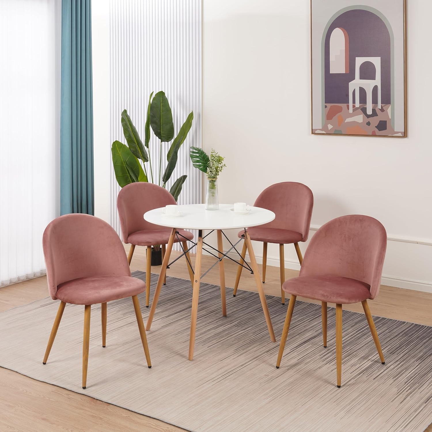 Juego de 6 sillas de comedor, sillas de cocina, asiento y respaldo de terciopelo suave vintage con patas de metal estilo madera, sillones