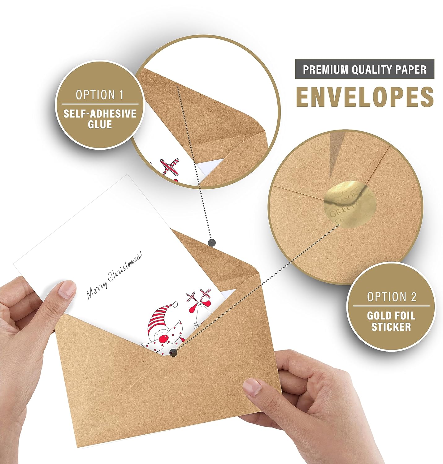 easykart labels Surtido de 24 tarjetas de Navidad con sobres y calcomanías de sellado, 3 diseños temáticos de Papá Noel, 5.75 x 4.25 pulgadas para
