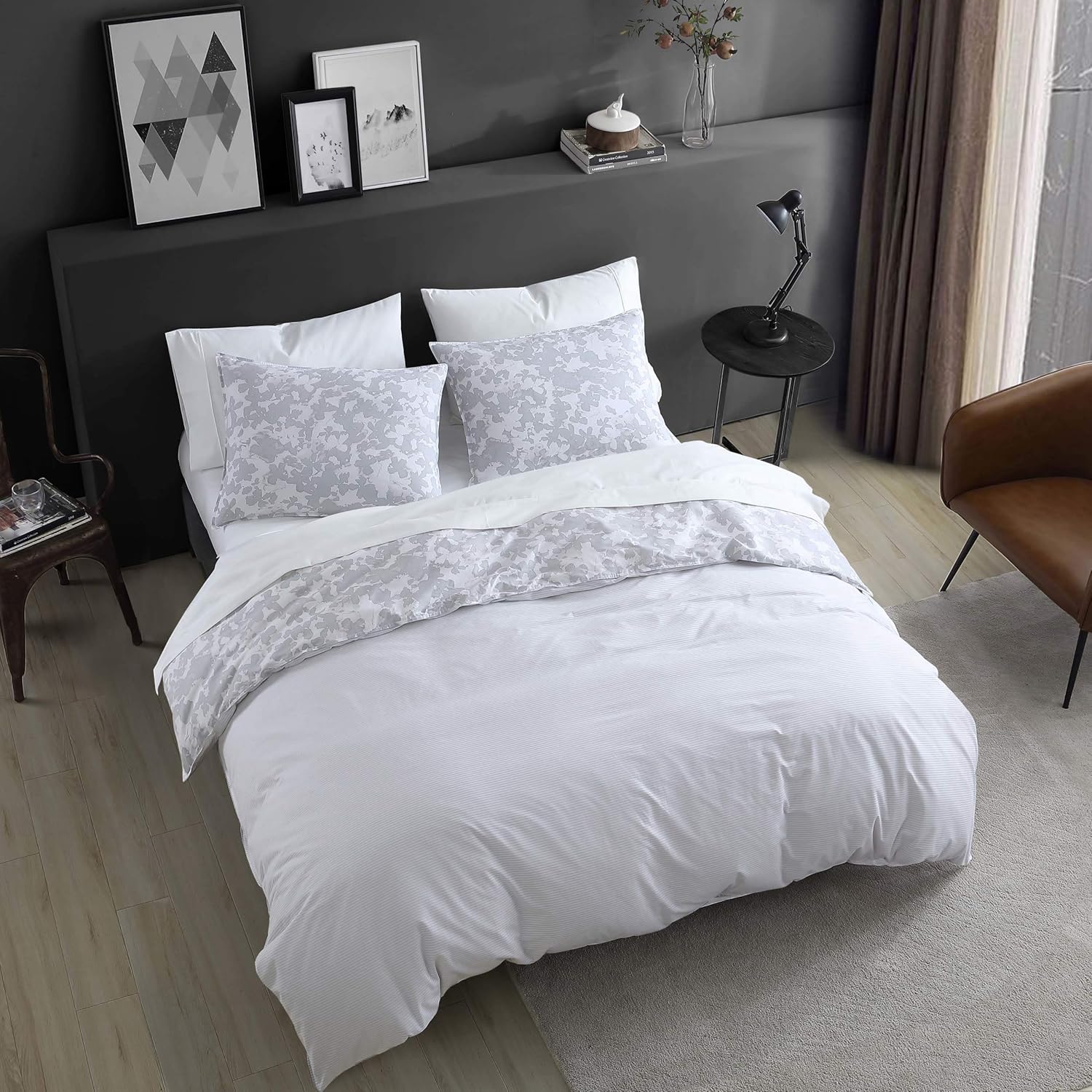 Kenneth Cole – Juego de funda de edredón tamaño King, ropa de cama de algodón suave para todas las estaciones, prelavado para mayor suavidad (gris