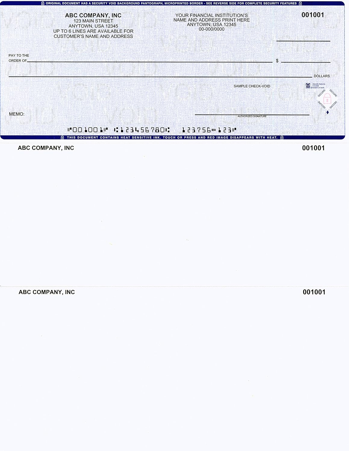Comprobaciones de computadora en la parte superior, controles comerciales láser personalizados compatibles con Quickbooks, azul (100)