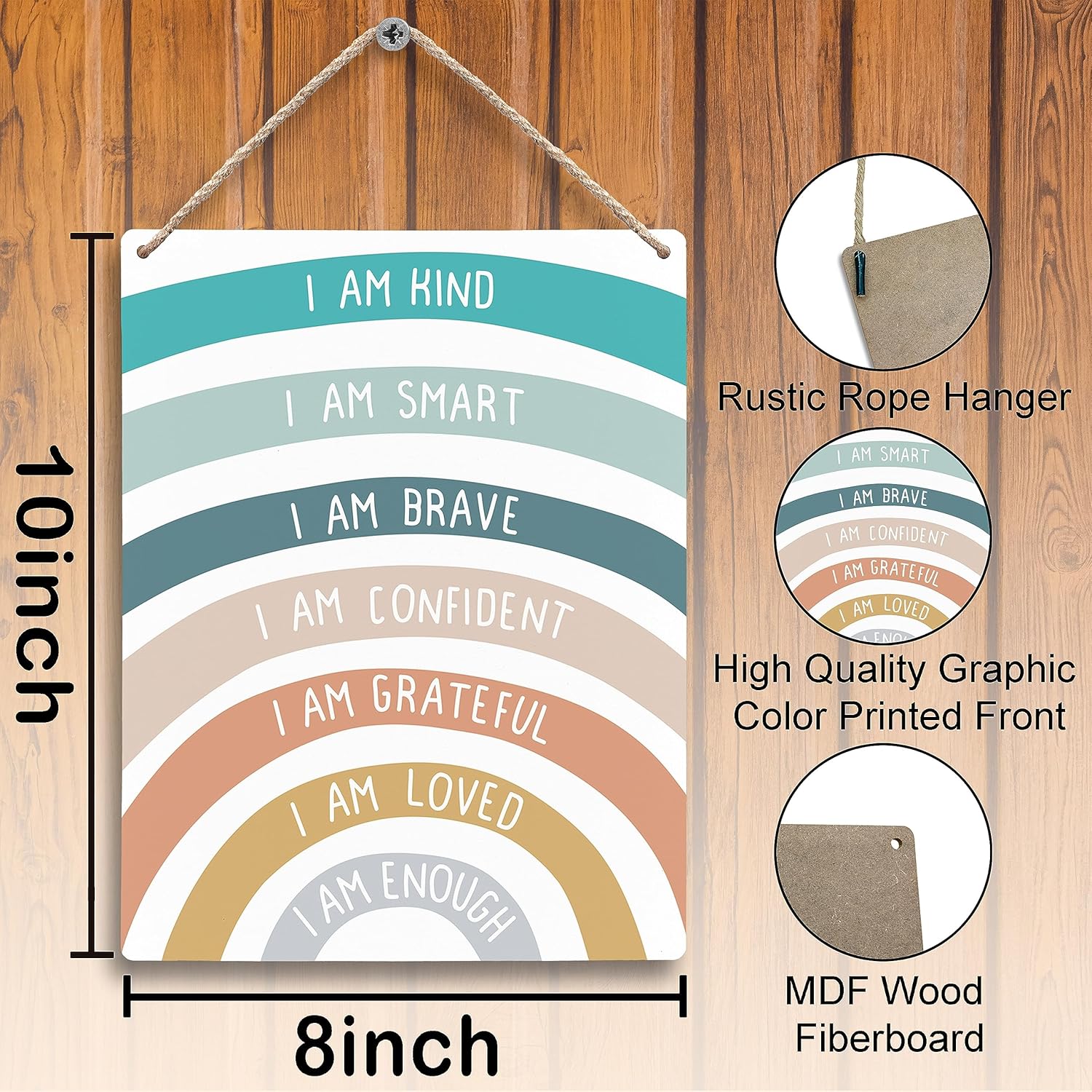 FUGWN Letreros de madera boho con texto en inglés “I Am Kind I Am Brave de 8 x 10”, decoración de pared de afirmaciones positivas, decoración de