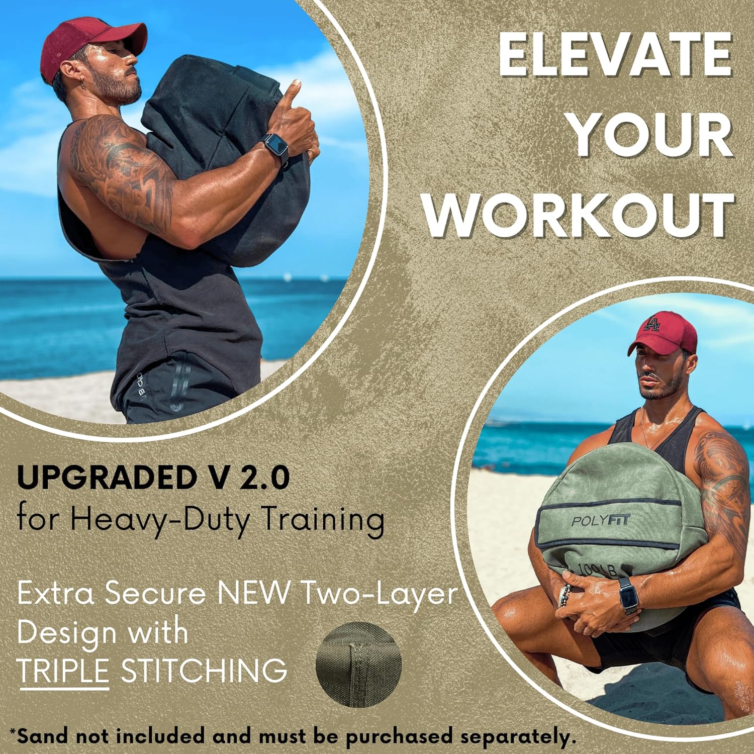 Strongman Sandbag – Bolsa de arena de entrenamiento resistente para entrenamiento de peso y fuerza, arena no incluida, 50, 75, 100, 150, 200 libras