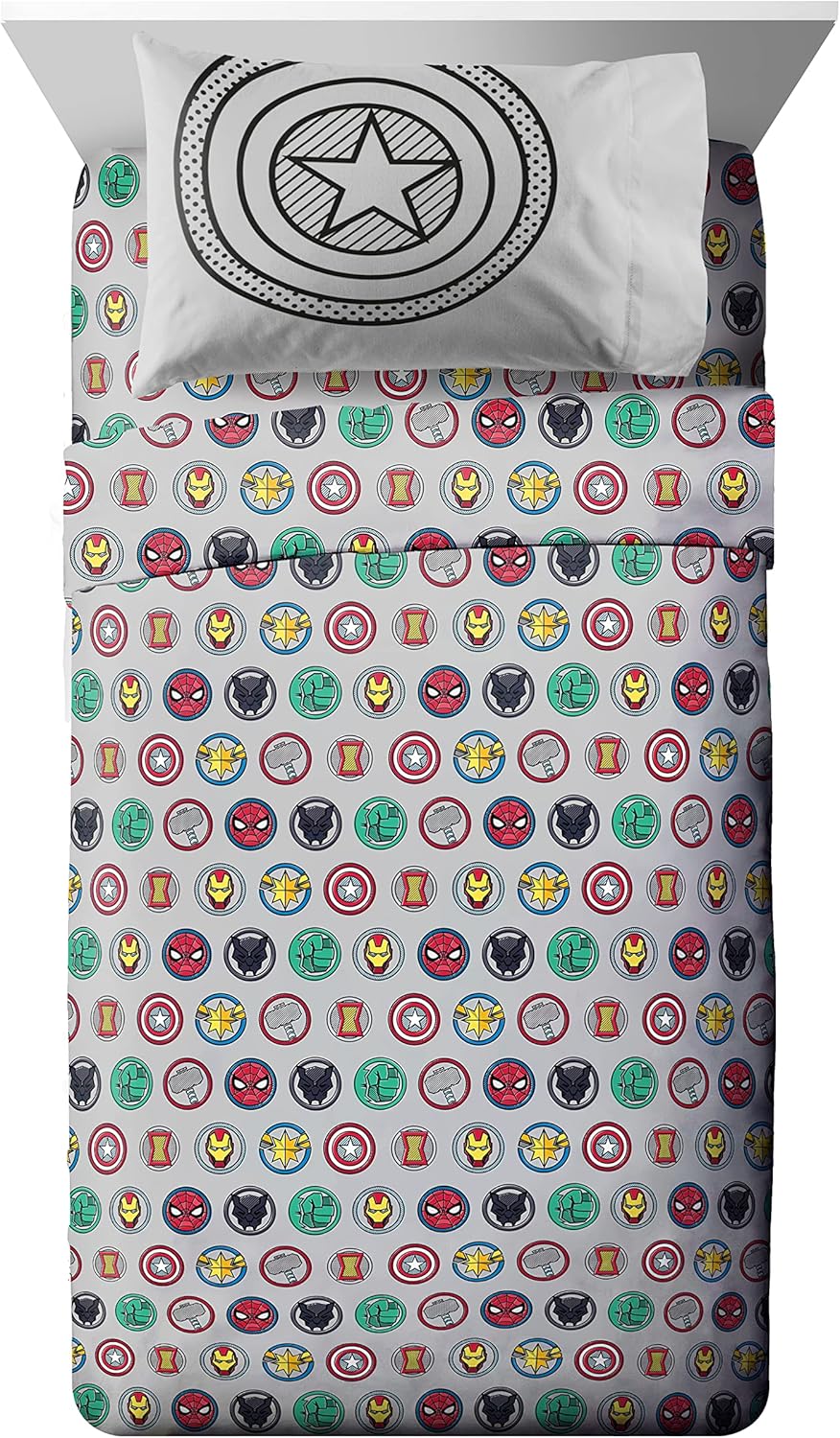 Jay Franco Avengers Emblems and Pop – Juego de ropa de cama matrimonial de 14 piezas