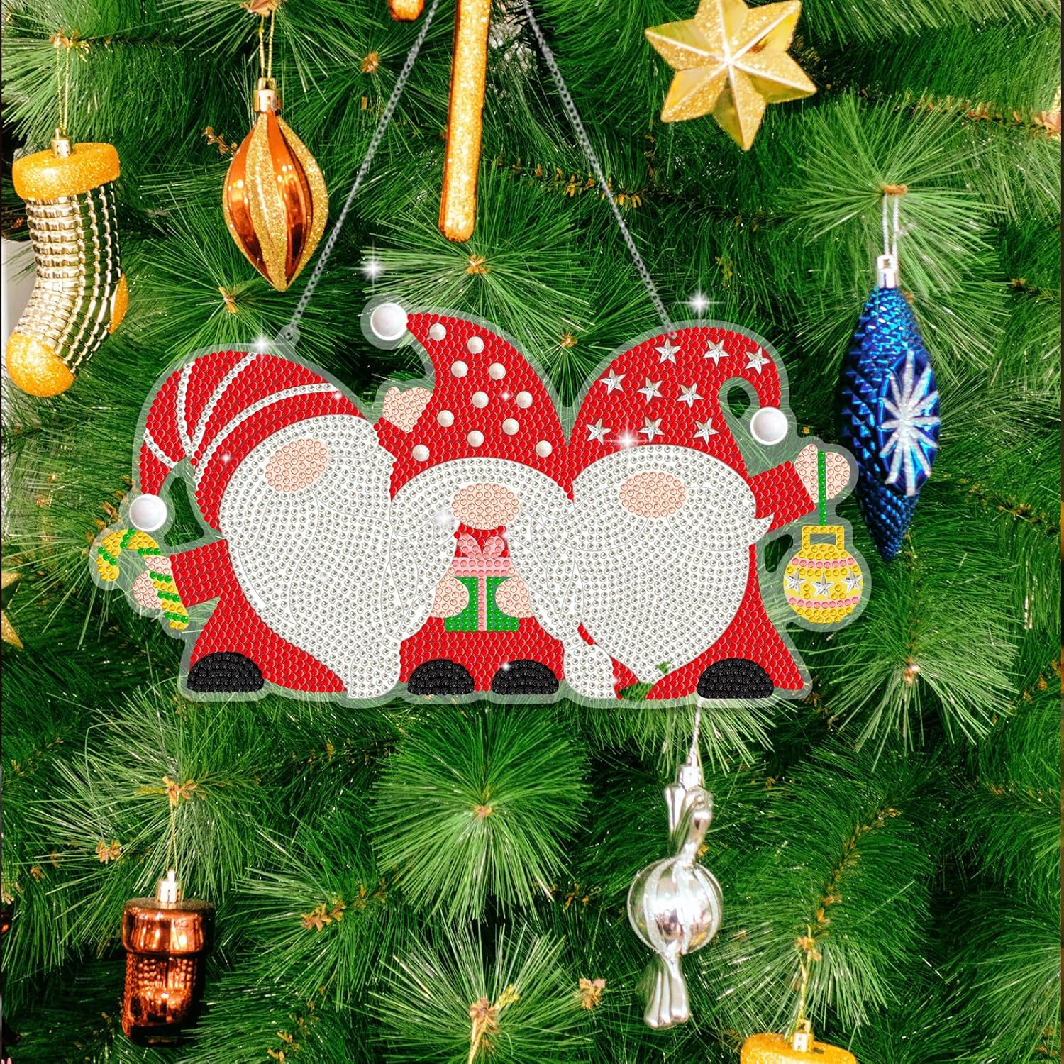 Christmas Santa Claus 5D Diamond Art Painting Kits Crystal Hanging Pendant DIY Art Pendant Kit Rhinestone Acrylic Wall Home Decor