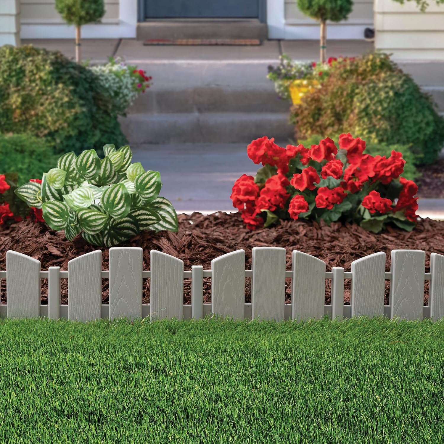EasyFlex No-Dig Borde de paisaje con picos de anclaje, 4.5 pulgadas de alto, borde decorativo de jardín Adirondack con aspecto de madera, kit de 15