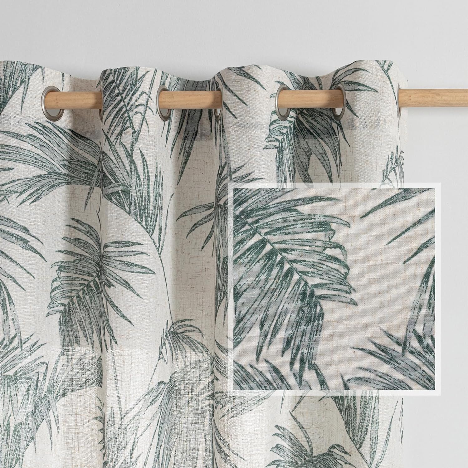 MYSKY HOME Cortinas de lino para sala de estar de 84 pulgadas de largo, juego de 2 paneles de decoración semitransparentes, cortinas verdes