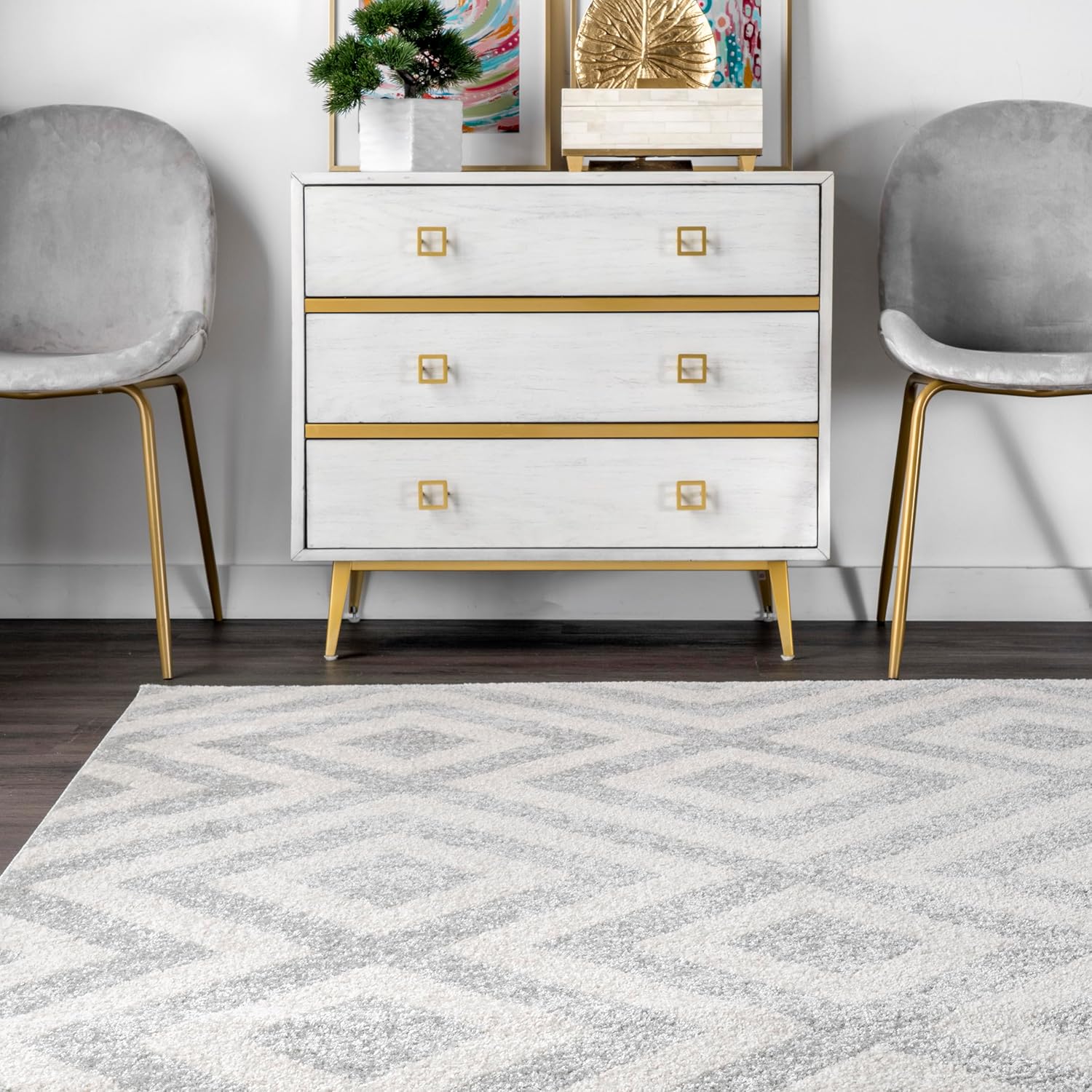 nuLOOM Alfombra geométrica Zadie, 2 x 6 pies, gris claro
