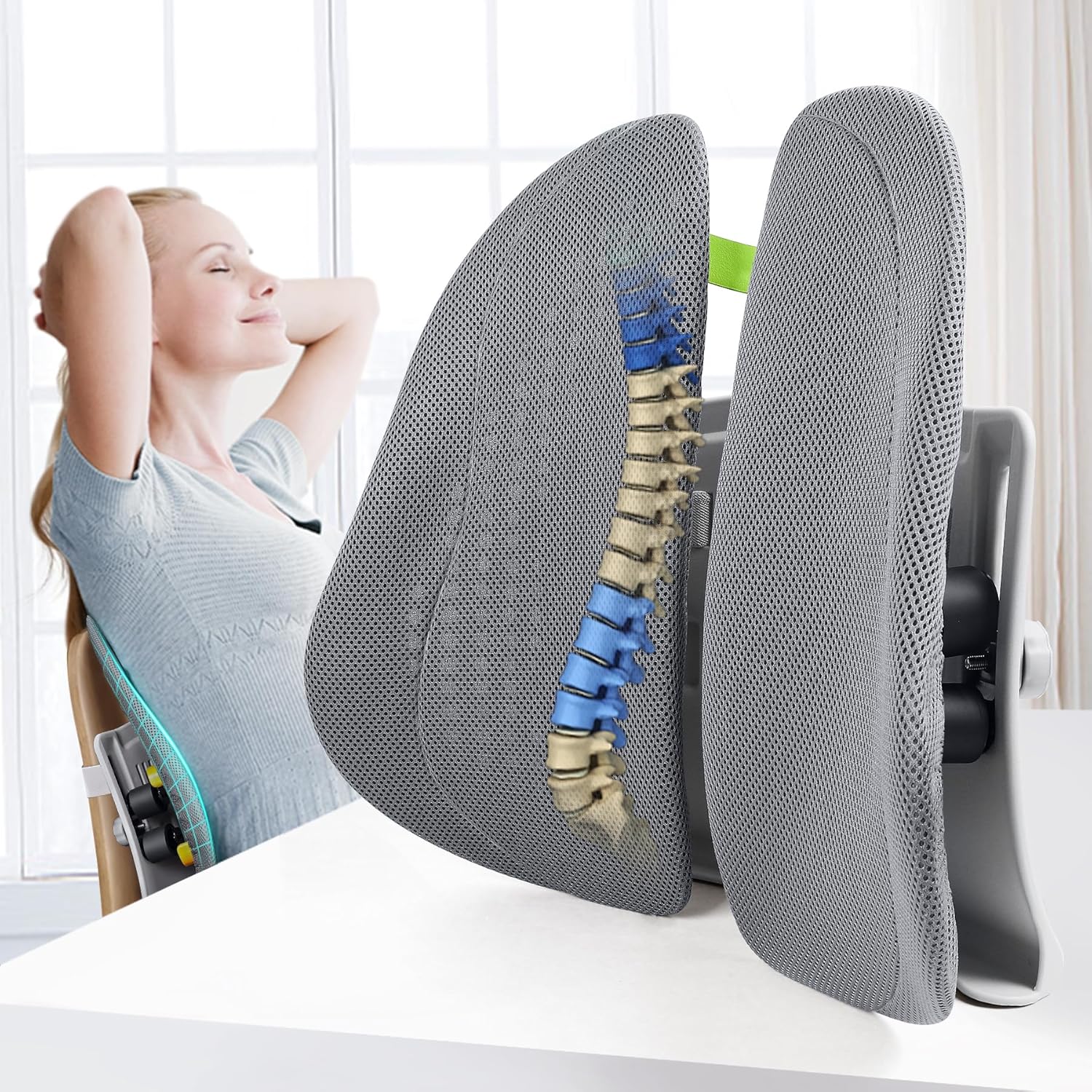Cozyhealth Almohada de apoyo lumbar para silla de oficina y respaldo de automóvil, ergonómica ajustable de 5 niveles de altura, elástico, soporte de