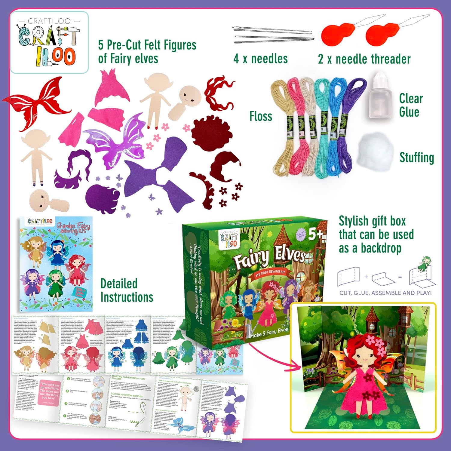 CRAFTILOO Kit de costura de elfos de hadas para niños, divertido y educativo juego de manualidades de cuento de hadas para niños y niñas de 7 a 12