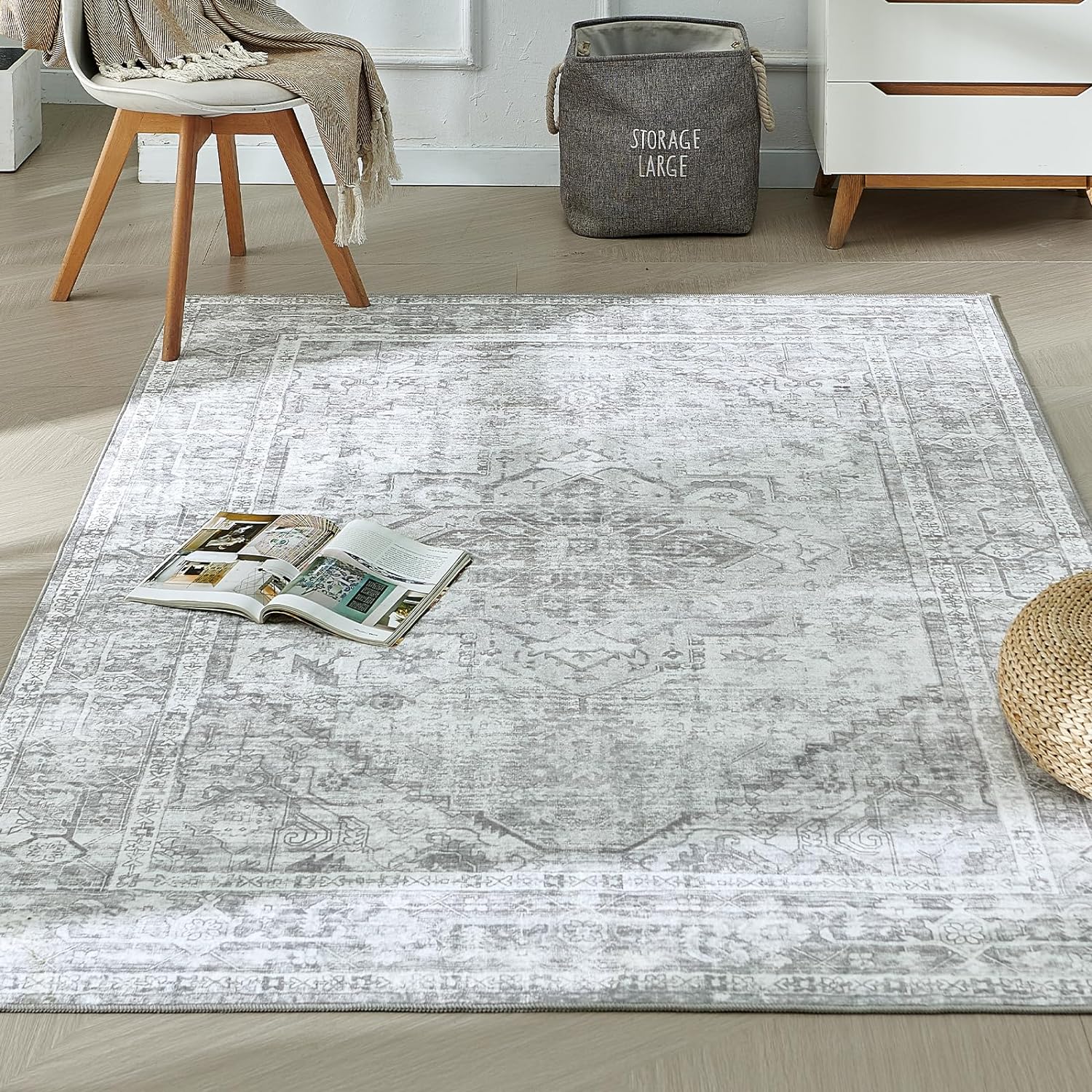 Alfombra clásica, lavable a máquina, de pelo bajo, con estampado floral, antideslizante, persa, estilo bohemio, para interiores o sala de estar,