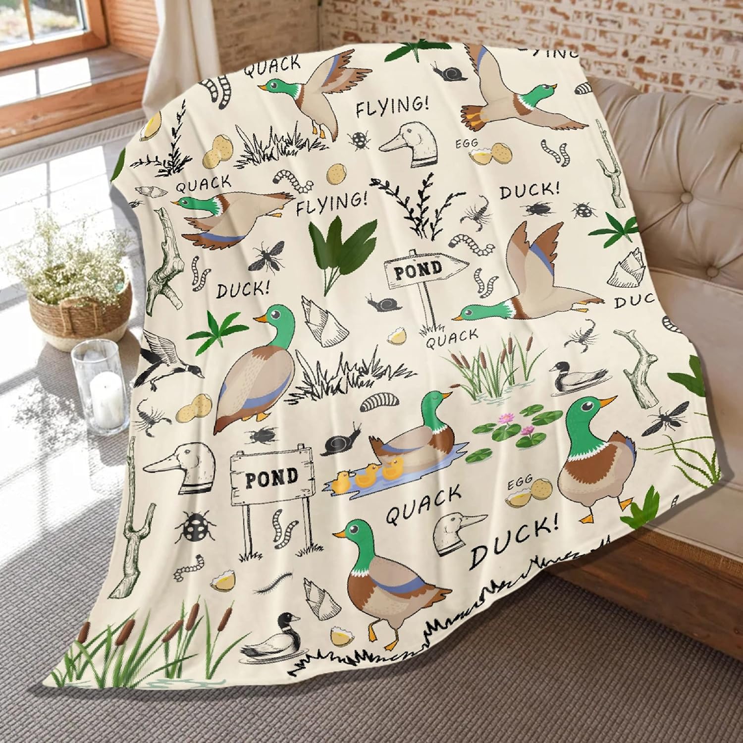 Bonita manta de patos de ánade mallardo, regalo para niños amantes de los patos, manta de franela suave de felpa ligera y esponjosa para cama, sofá,