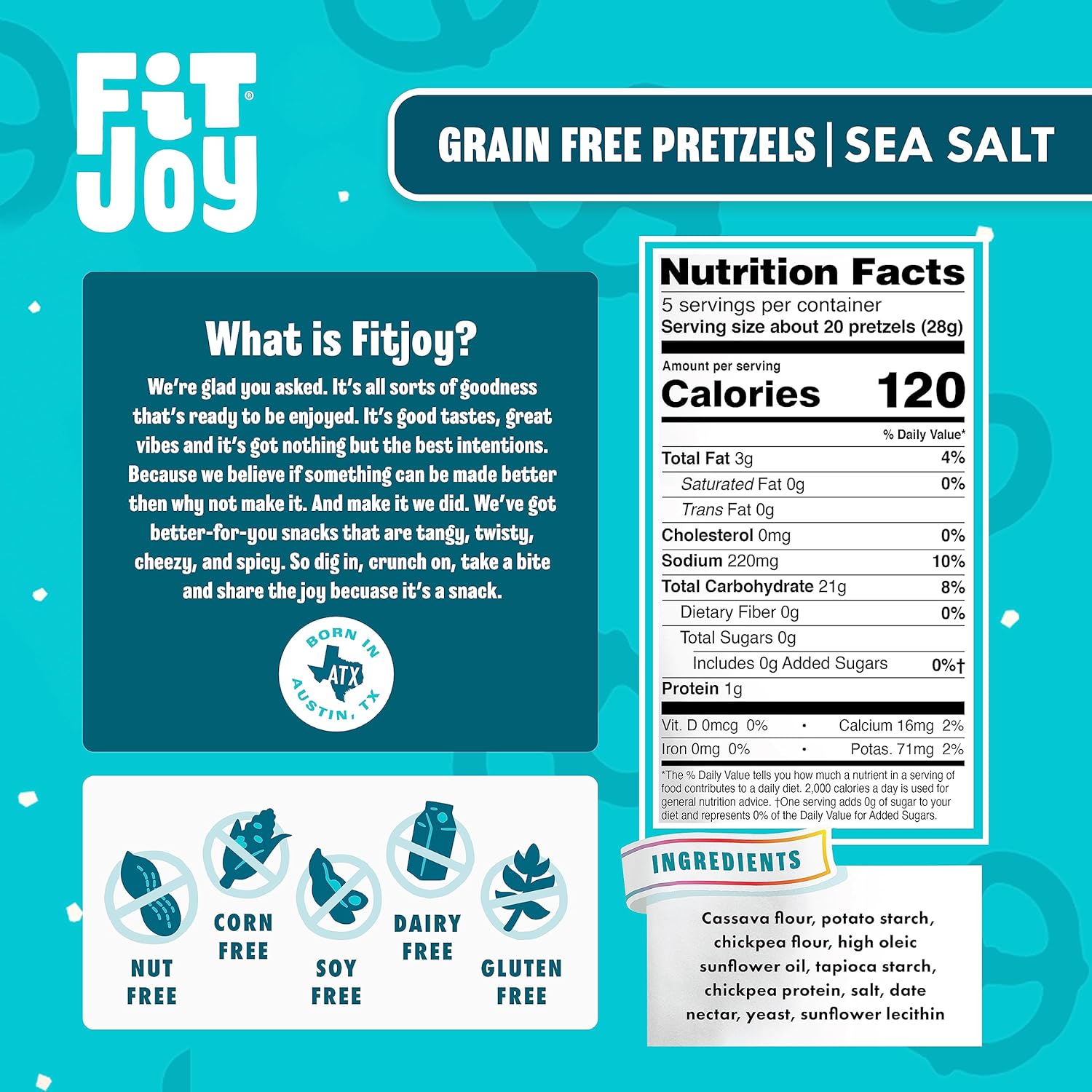 FitJoy Pretzels sin gluten, giros de sal marina, sin granos aperitivos sin gluten con crujiente crujiente hecho en EE. UU. – Sin nueces, sin OMG,