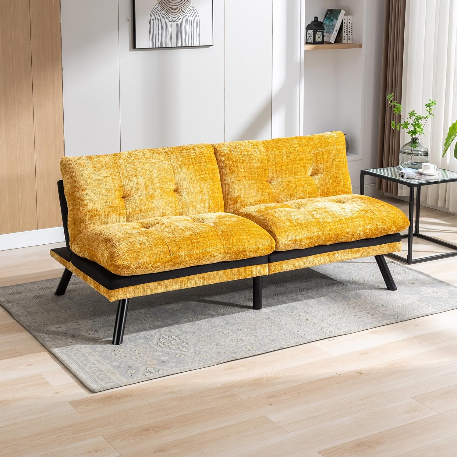Sofá cama futón, sofá cama convertible de espuma viscoelástica, sofá biplaza pequeño con respaldo dividido para sala de estar, moderno asiento de