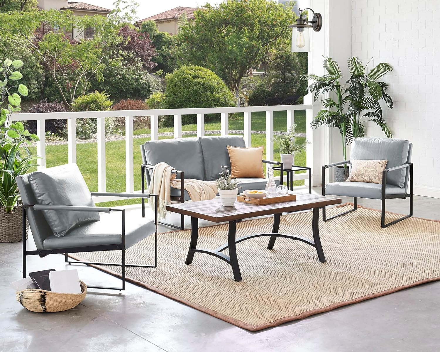 Familymill Sillón moderno de mediados de siglo, sofá individual de piel sintética con respaldo acolchado extra grueso y cojín de asiento para sala