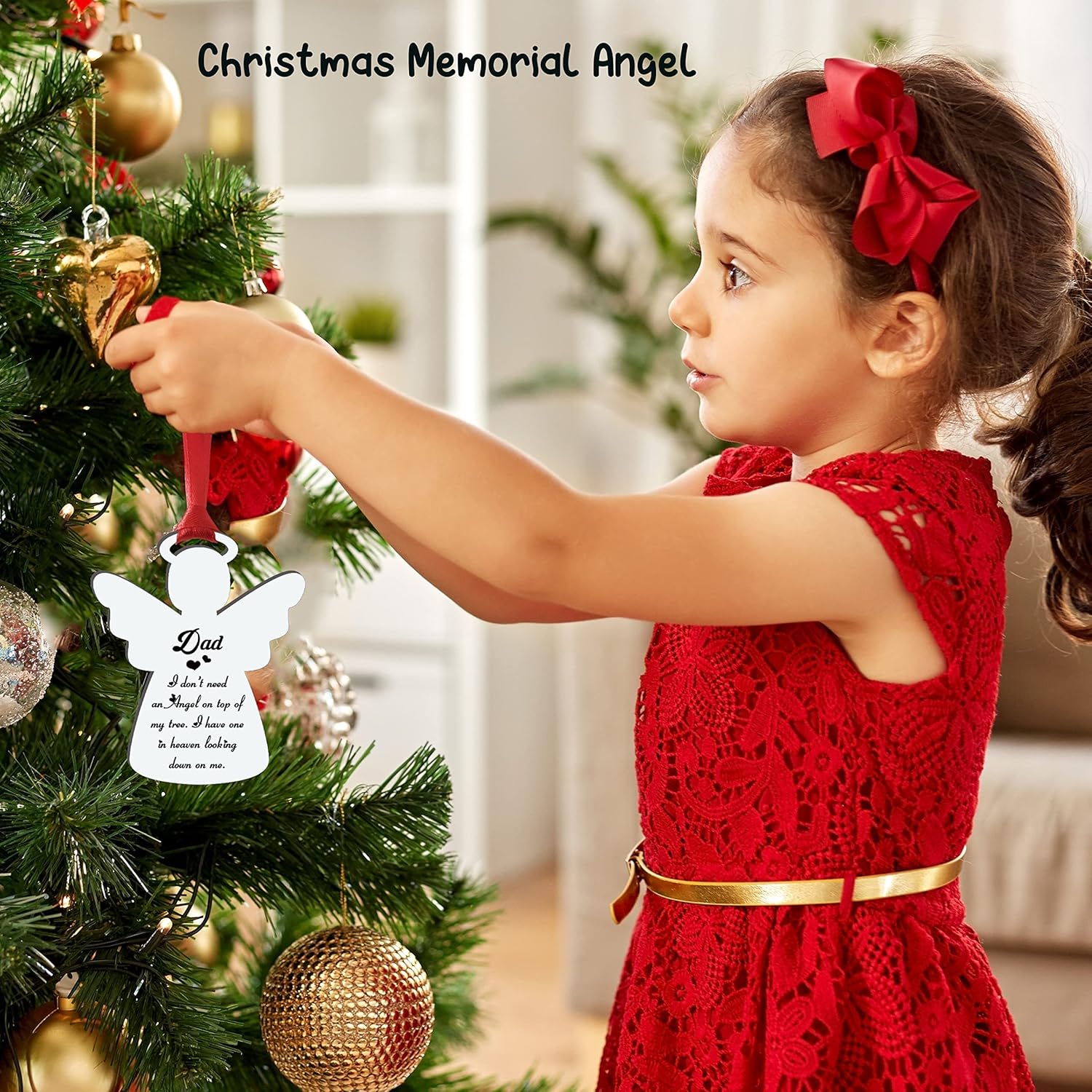 Adorno conmemorativo de ángel de Navidad, Tengo un ángel en el cielo, adorno conmemorativo para papá, adorno conmemorativo para árbol de Navidad,