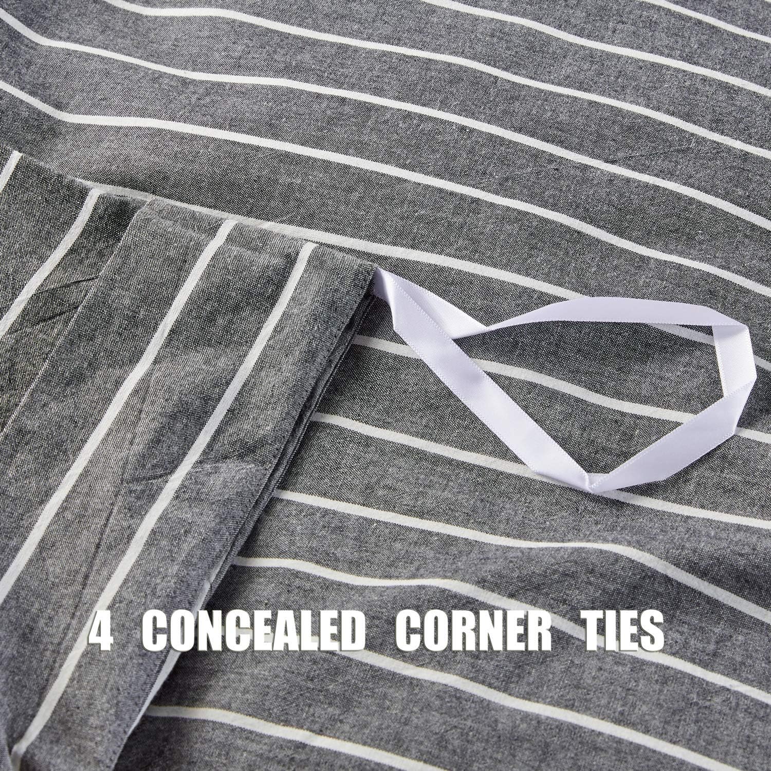 JELLYMONI Pinstriped 100% Washed Cotton Linen Like Duvet Cover Set, 3 Pieces Luxury Soft Bedding Set with Buttons Closure, Grey Stripes Pattern