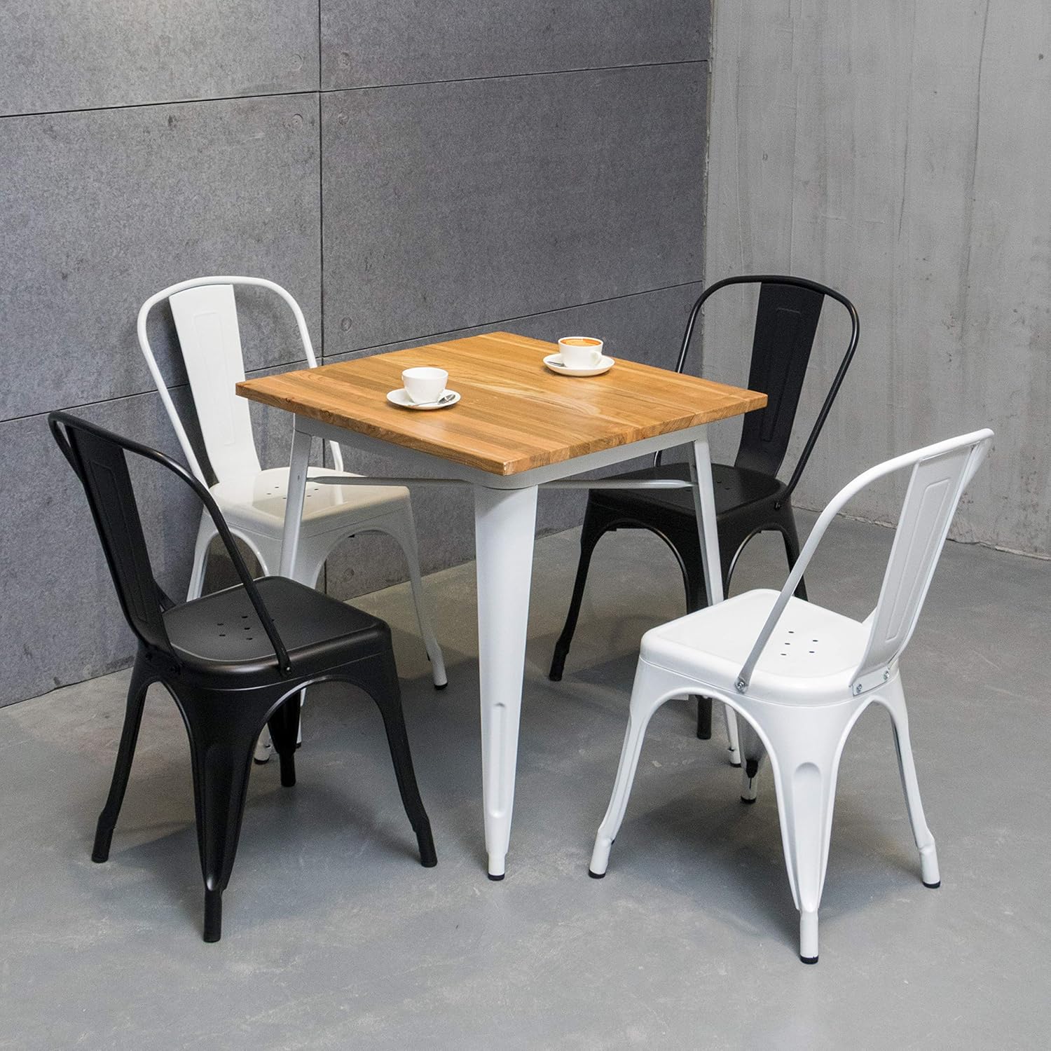 Juego de 4 sillas de comedor de metal negro, sillas de patio, sillas de metal para cocina, sillas de metal para interiores y exteriores, silla de