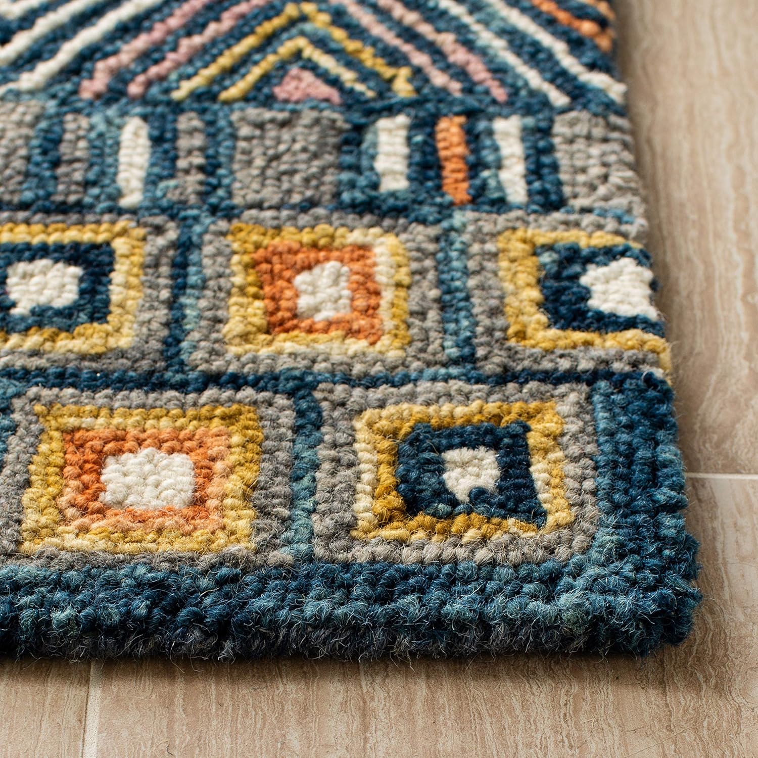 SAFAVIEH Aspen Collection – Alfombra decorativa de 4 x 6 pies, color azul y dorado, hecha a mano, lana bohemia, ideal para zonas de alto tráfico en