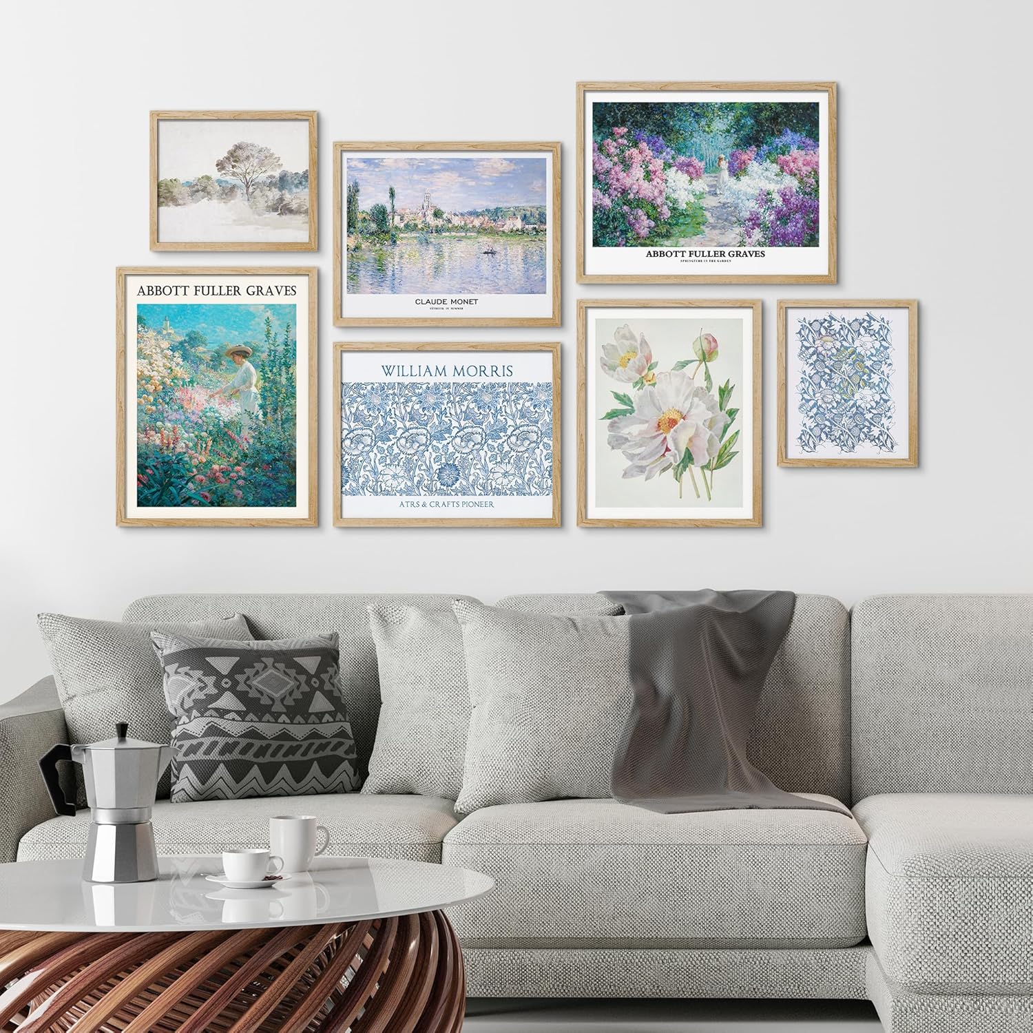 SIGNWIN Arte enmarcado para pared, collage impreso, galería, juego de 7 ilustraciones abstractas de paisaje floral silvestre, arte moderno,