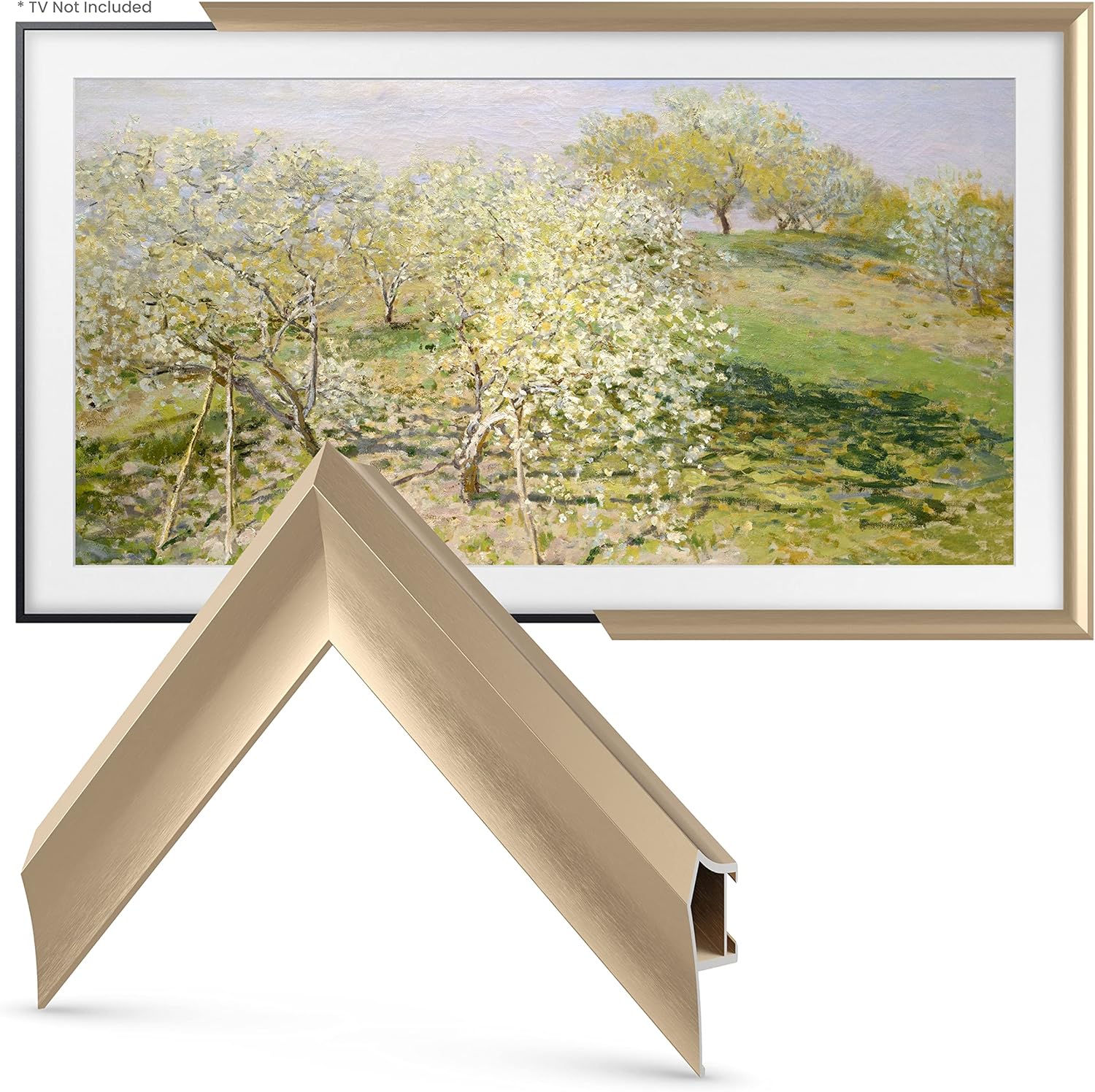 Frame My TV Deco – Marcos de TV prismáticos de aleación, bisel de oro pálido compatible solo con Samsung The Frame TV (50 pulgadas, compatible con
