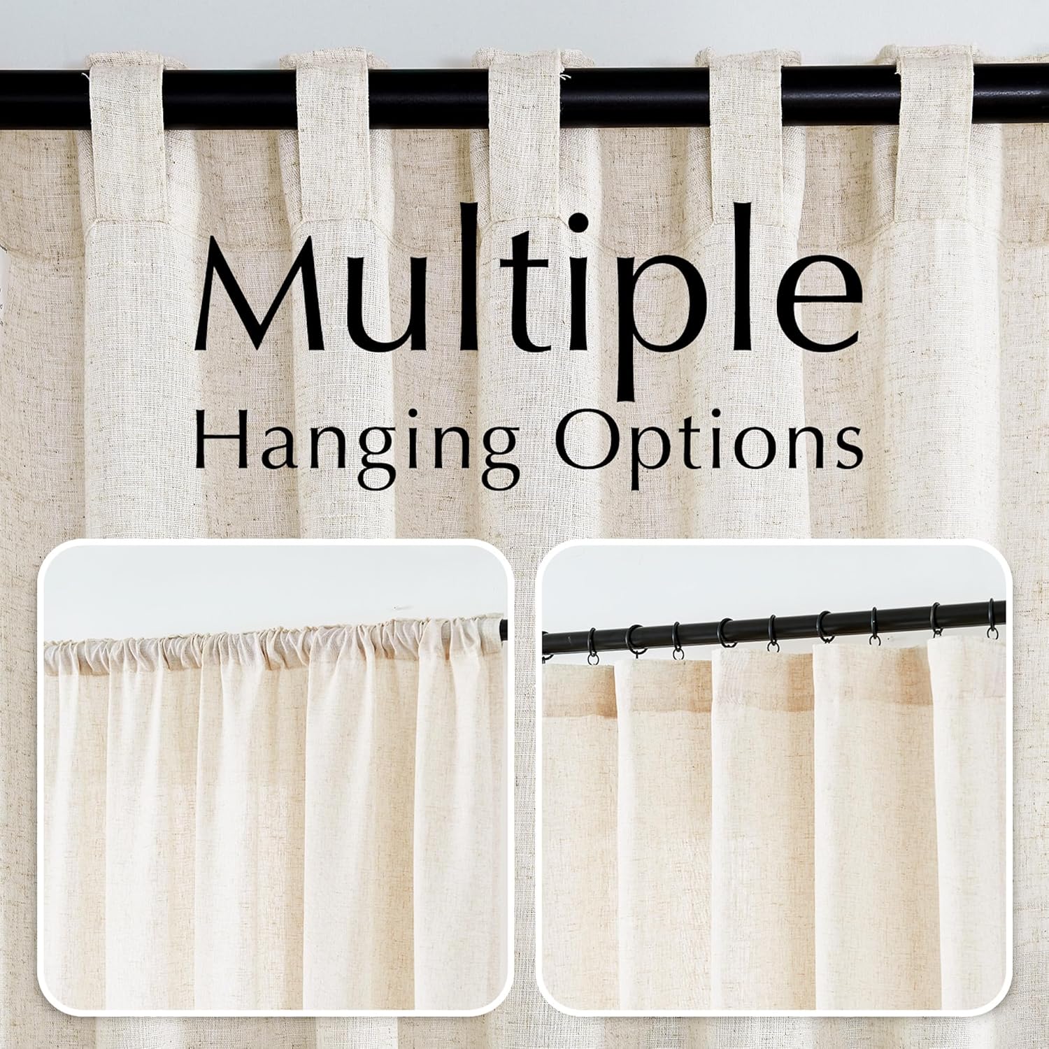 JINCHAN cortinas de mezcla de lino para sala de estar, con bolsillo para cortinero y trabillas traseras, paneles para dormitorio y puerta de patio,