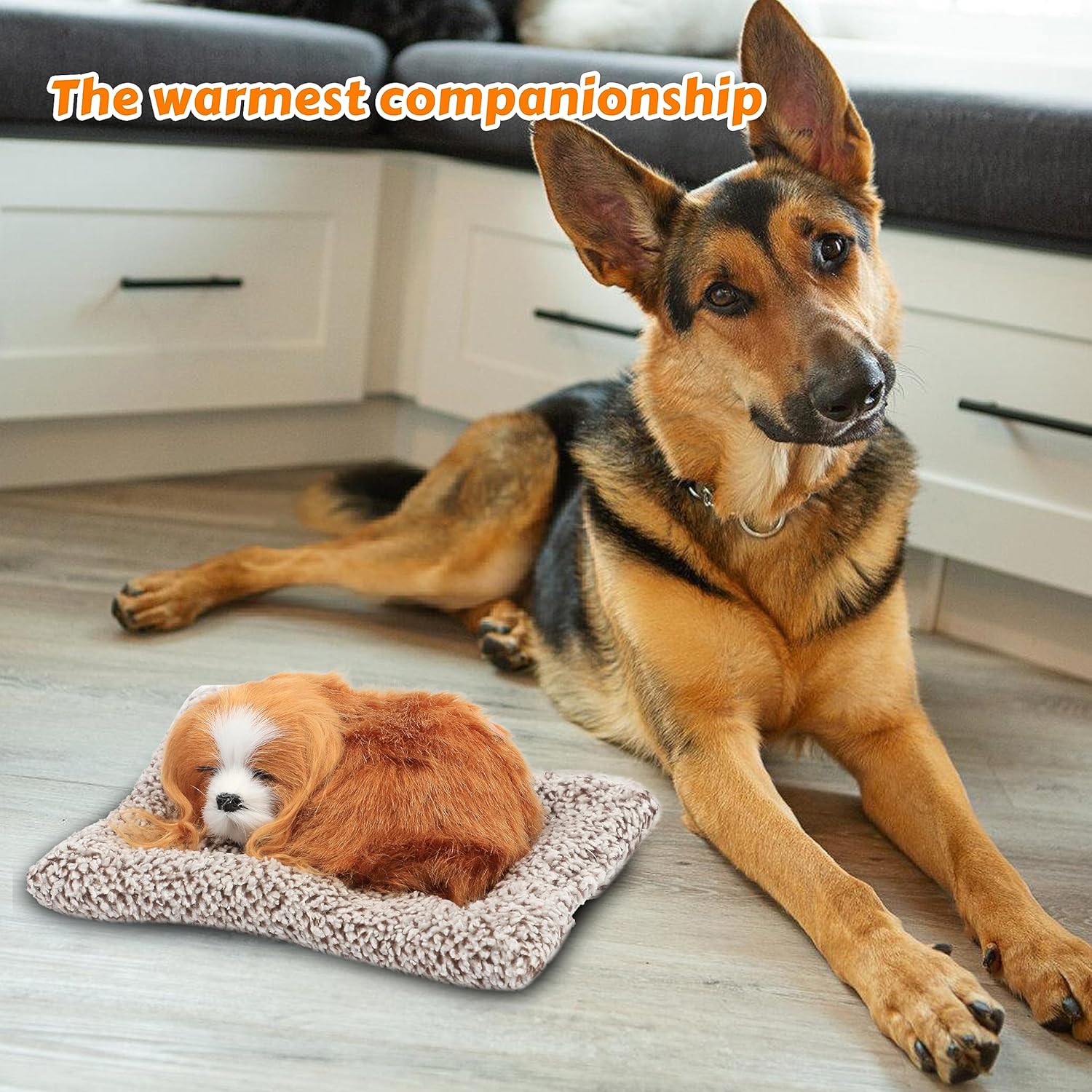 Easfan Juguete de peluche de simulación para cachorros con sonido, adorable animal, lindo perro dormido con cojín de sonido, decoración de