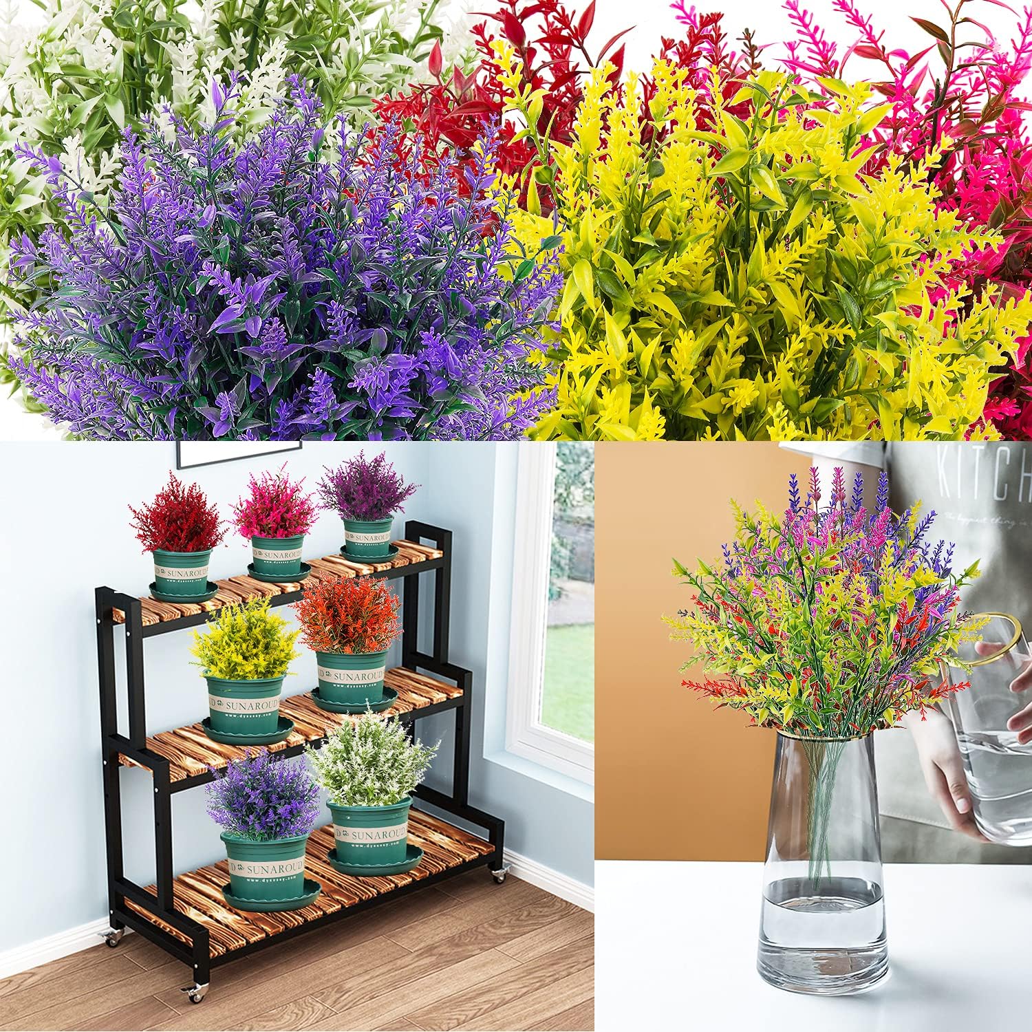 12 racimos de flores artificiales para exteriores con protección UV, utilizadas para decorar flores artificiales violetas (rojo 2)