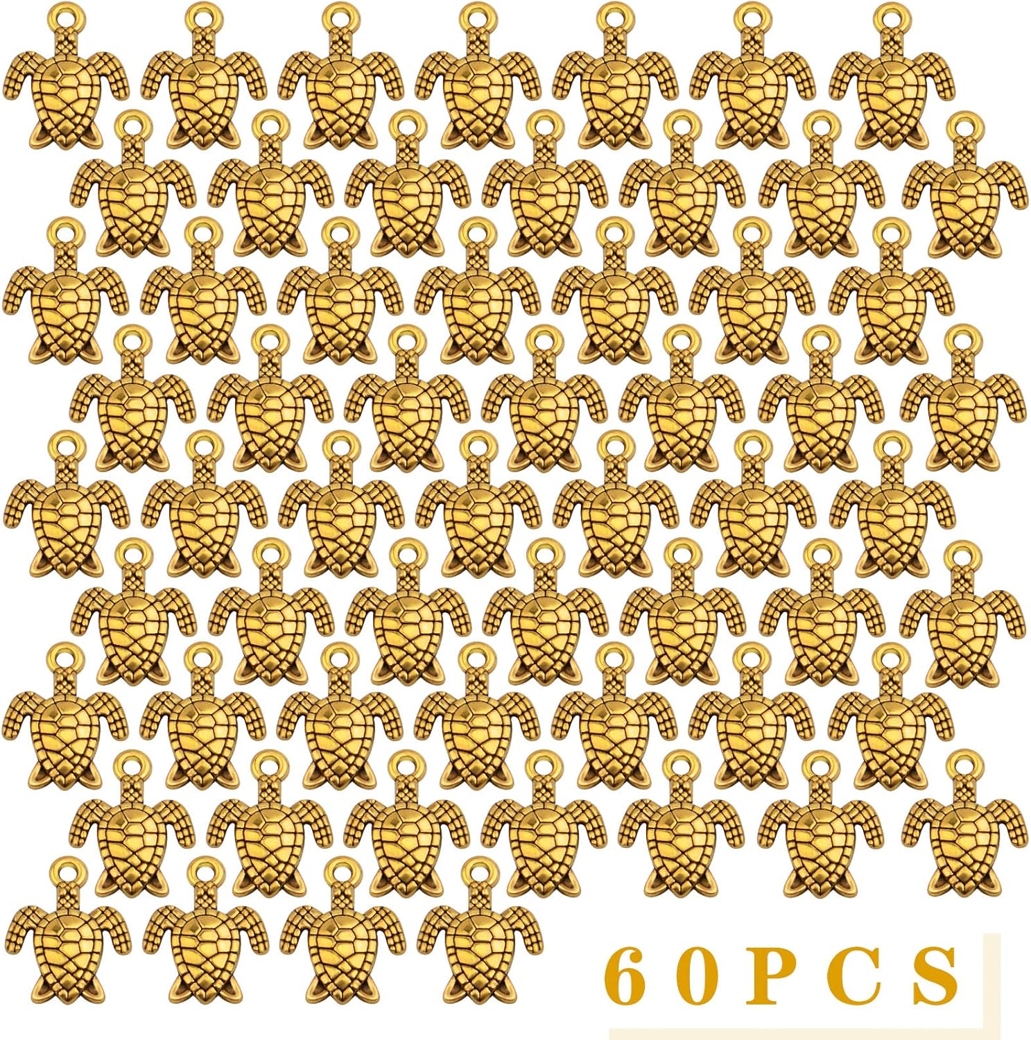 60 dijes chapados en oro de tortuga marina de aleación, animales, tortuga, colgantes, suministros para manualidades, collares, pulseras, joyería,