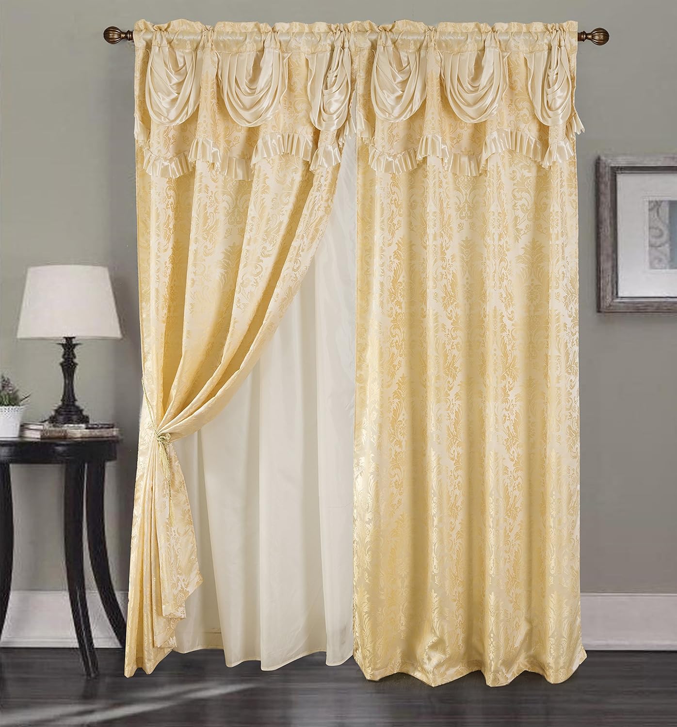 Sparta PNS10005 – Panel de cortina con bolsillo para cortinero texturizado jacquard con cenefa adjunta de 18 pulgadas en color beige