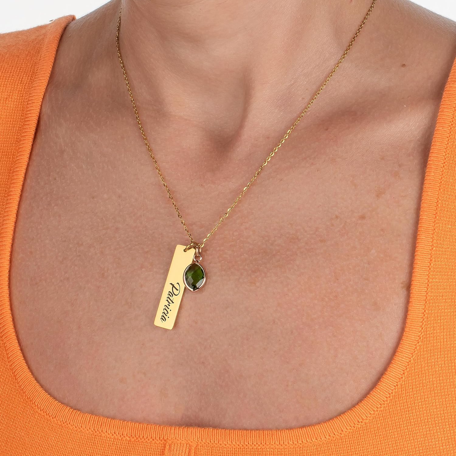 Personalized Name Necklace with Name and Birthstone, Custom Three Rectangular Pendants with Name and Birthstone, Birthday Gifts for Women, Mom,