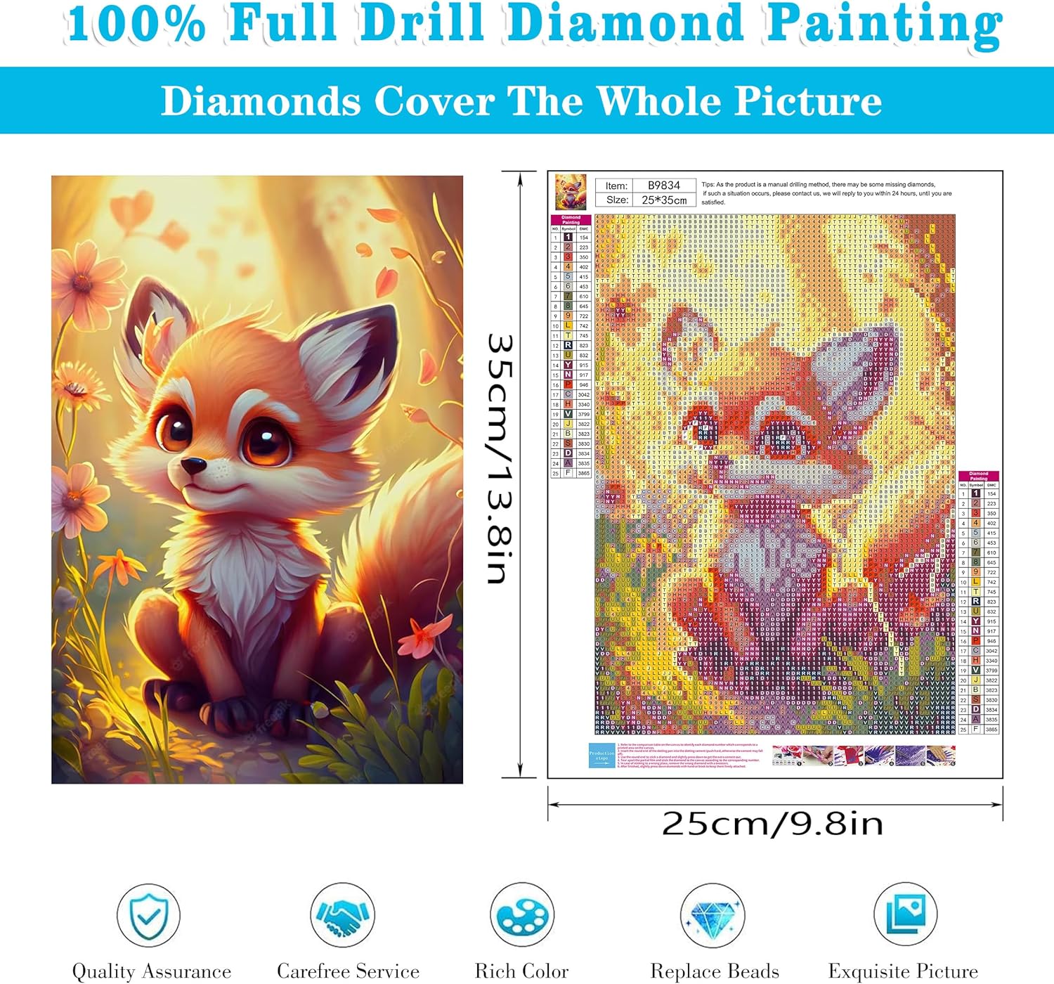 Meothan Kit de 4 piezas de pintura de diamantes de animales, kits de arte de diamantes de zorro para adultos principiantes, kits de pintura de