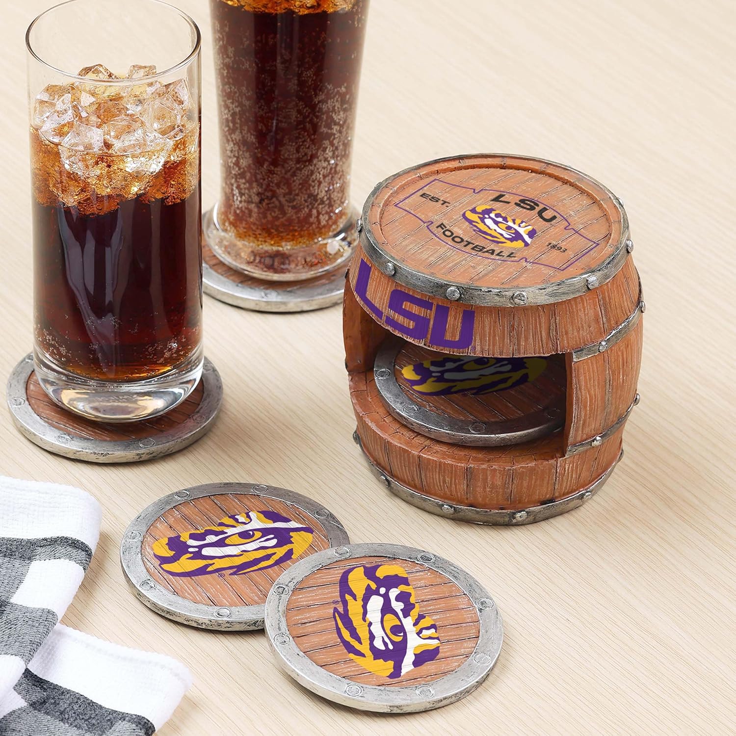 FOCO NCAA College Team Logo 5-Pack Barrel Beverage Drink Coaster Set