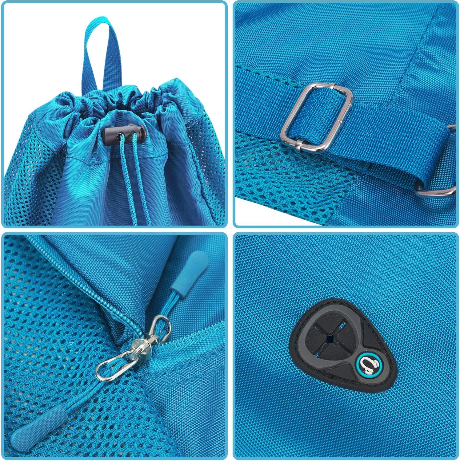 LIVACASA Mochila de malla con cordón de natación Mochila con bolsillo de malla de secado rápido Equipo de natación de malla Bolsa de playa Azul