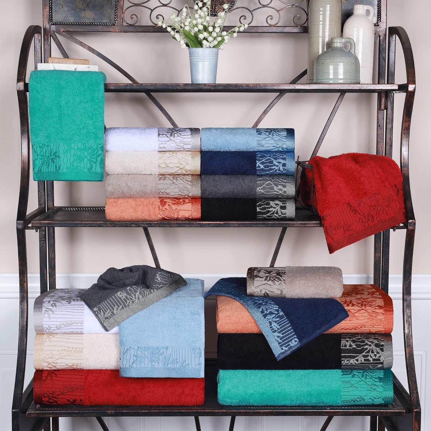 Superior Toallas de baño de algodón (juego de 2), borde Dobby jacquard floral, toalla corporal para baño, baño, spa, centro turístico, hotel,